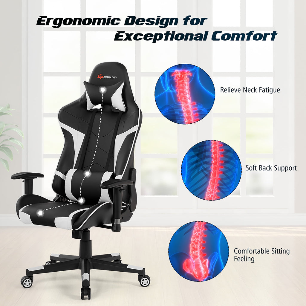 Goplus X-Shaped Gaming Desk & Racing Style Massage Chair Set Home Office Black+White