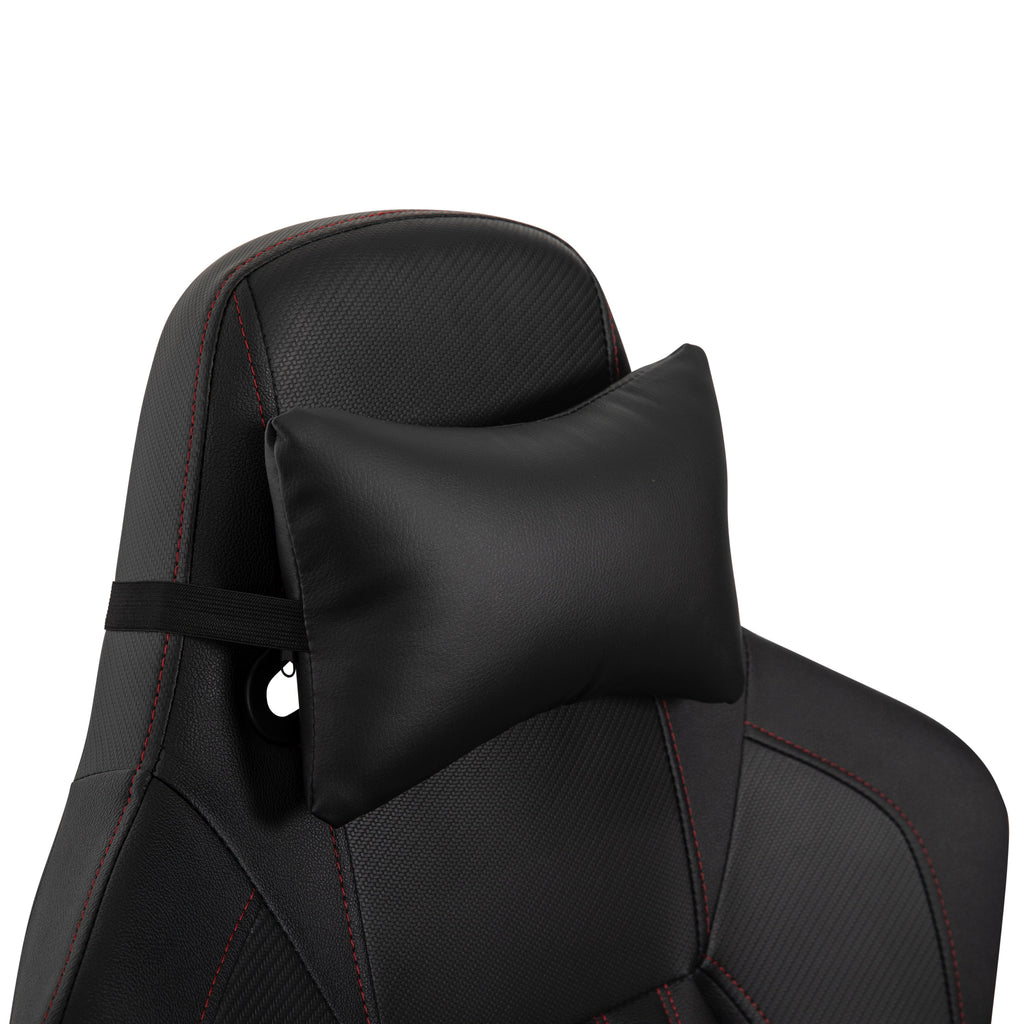 EMMA + OLIVER Gaming Chair with Adjustable Lumbar Support and Head Pillow, Black/Red