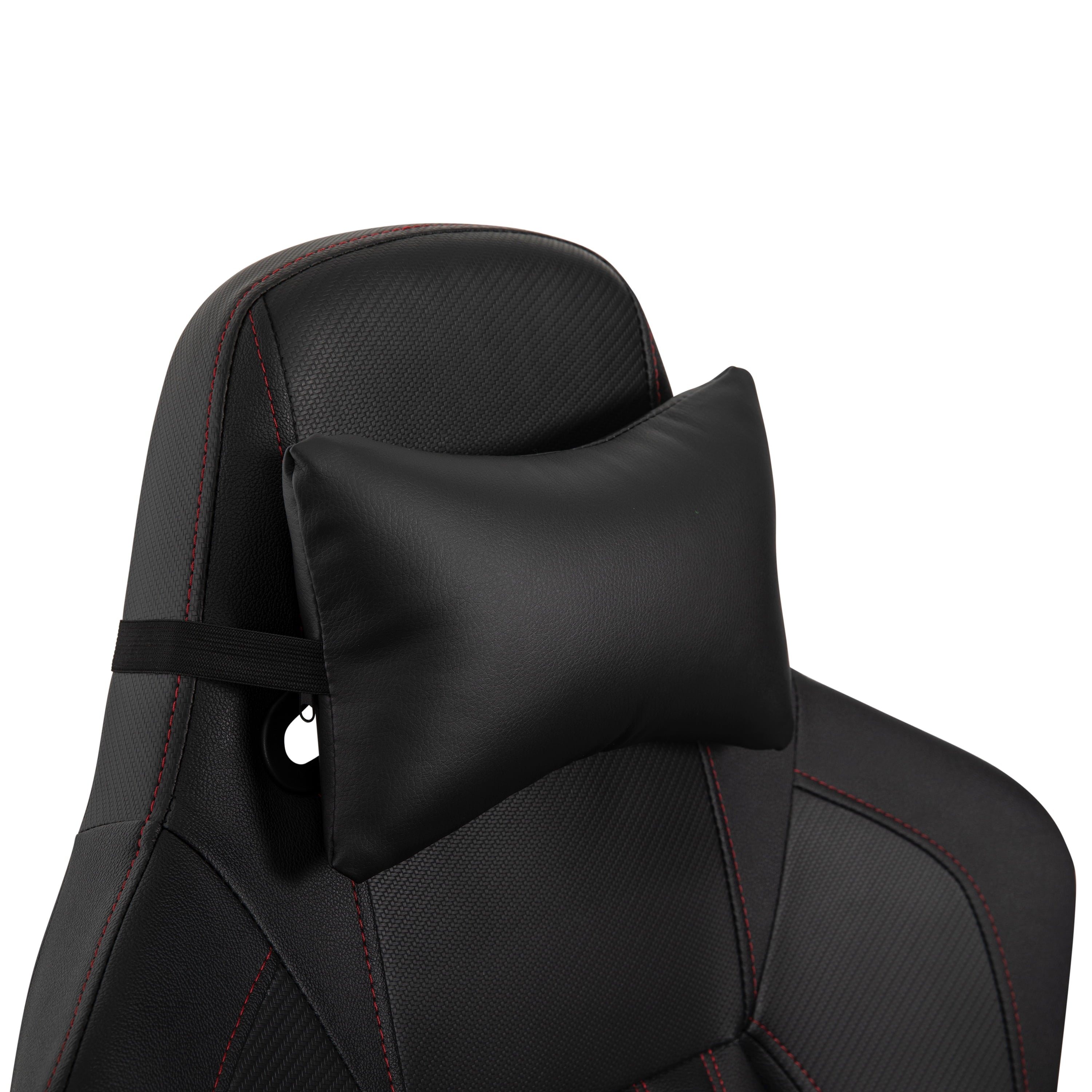 EMMA + OLIVER Gaming Chair with Adjustable Lumbar Support and Head Pillow, Black/Red