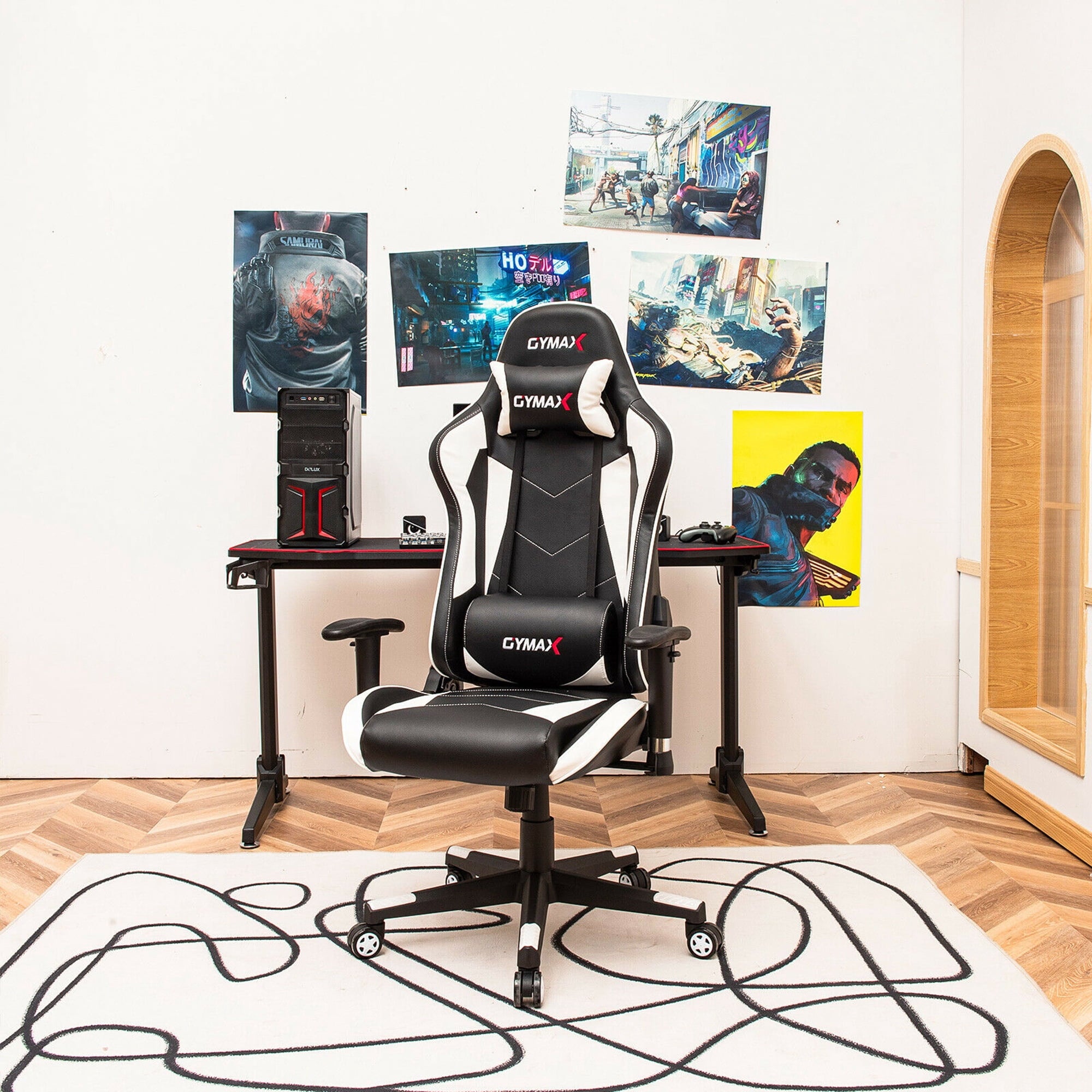 Gymax Gaming Chair Adjustable Swivel Racing Style Computer Office Chair White