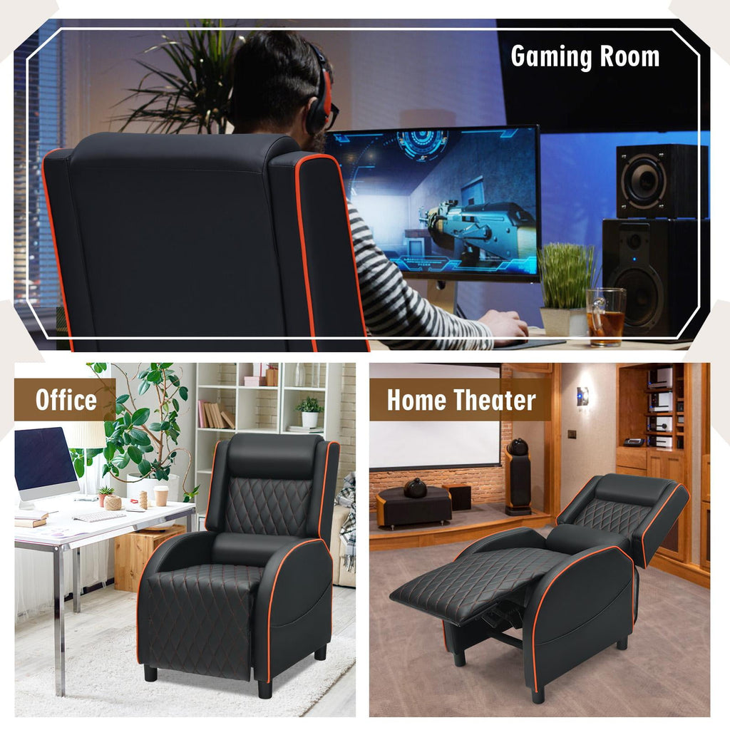 Giantex Massage Gaming Recliner Chair, PU Ergonomic Single Sofa w/Headrest, Lumbar Support, Racing Style, Reclining Home Theater Seating, Orange