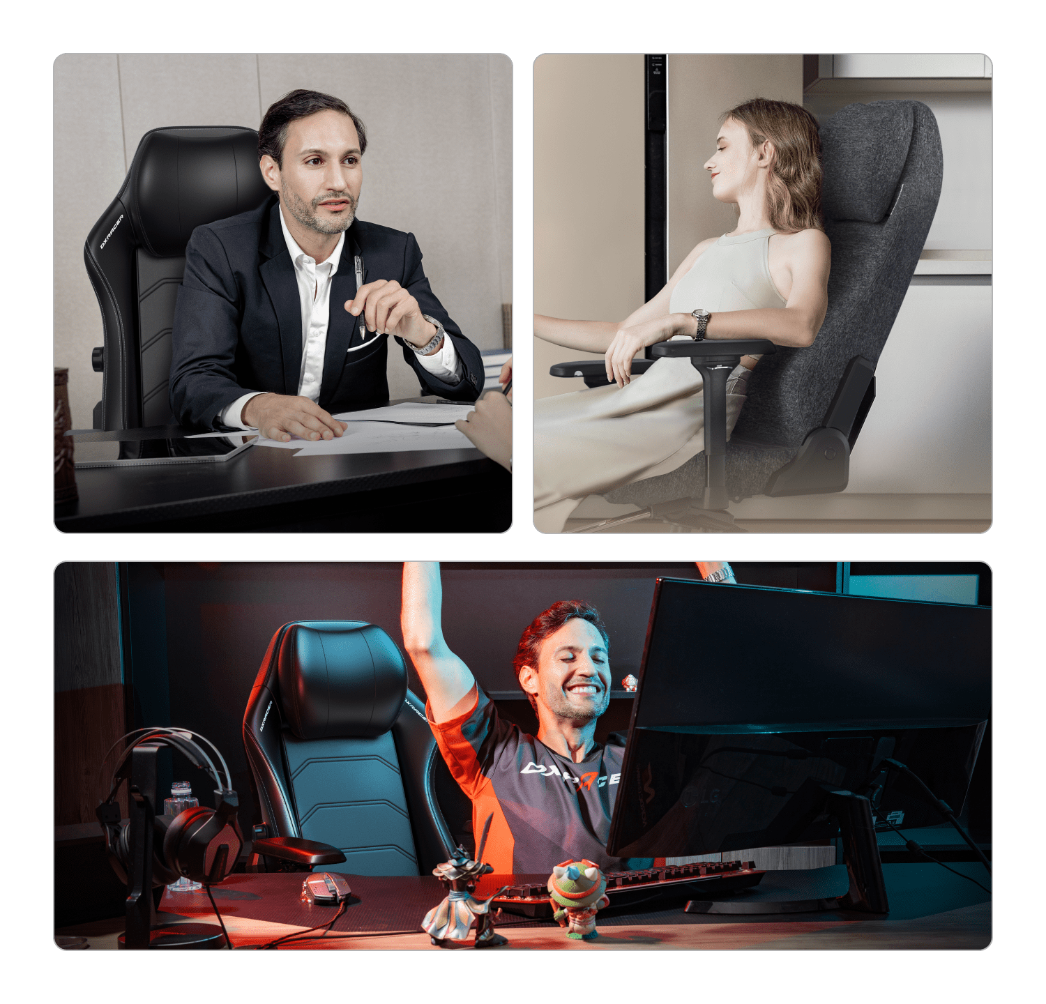 DXRacer Master Series Luxury Egnomic Office Chair for Big and Tall, with EPU Leatherette Upholstery, head rest and intergrated lumbar support, Black