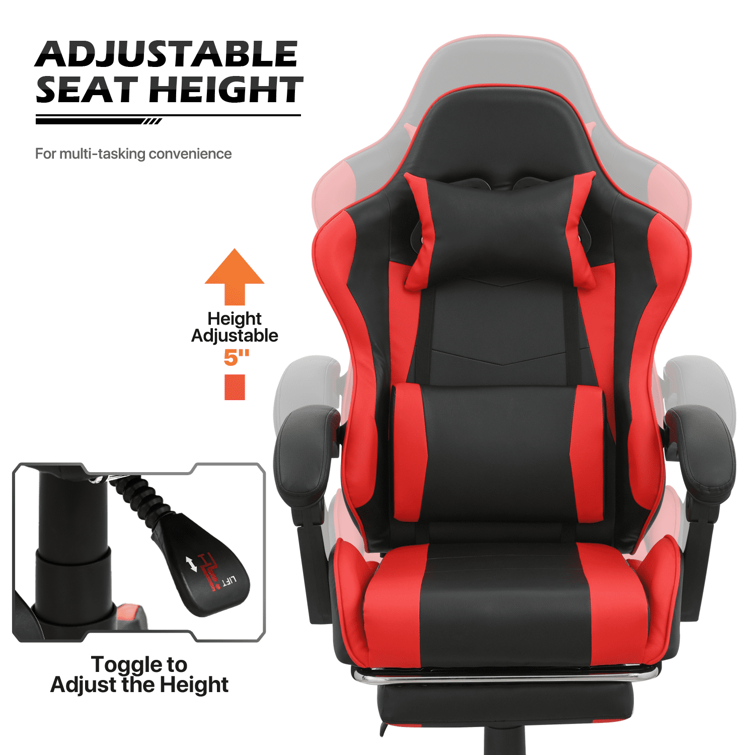 MoNiBloom Gaming Office Chair, Ergonomic High Back Gaming Chair with Headrest and Lumbar Support, Ergonomic Swivel Chair , Red