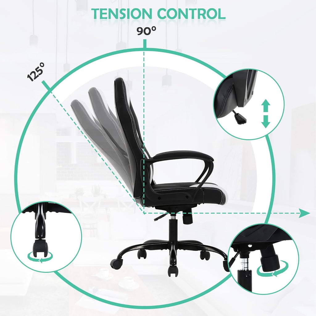 White Massage Gaming Chair for , Ergonomic Office Chair Computer Chair with Adjustable High Back & Armrest, Leather Gamer Chair with 360°Swivel, Heavy Duty Gaming Chairs for Adults, Teens