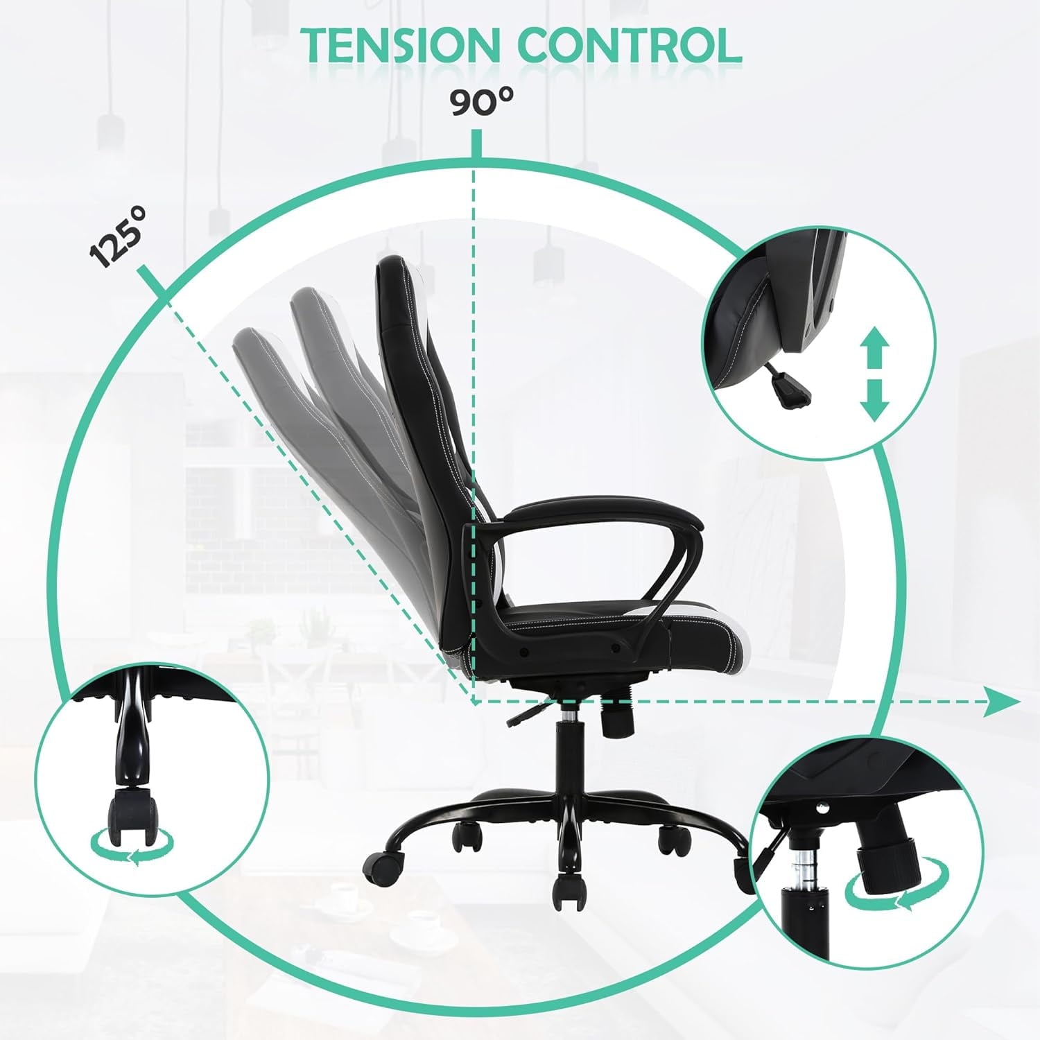 White Massage Gaming Chair for , Ergonomic Office Chair Computer Chair with Adjustable High Back & Armrest, Leather Gamer Chair with 360°Swivel, Heavy Duty Gaming Chairs for Adults, Teens