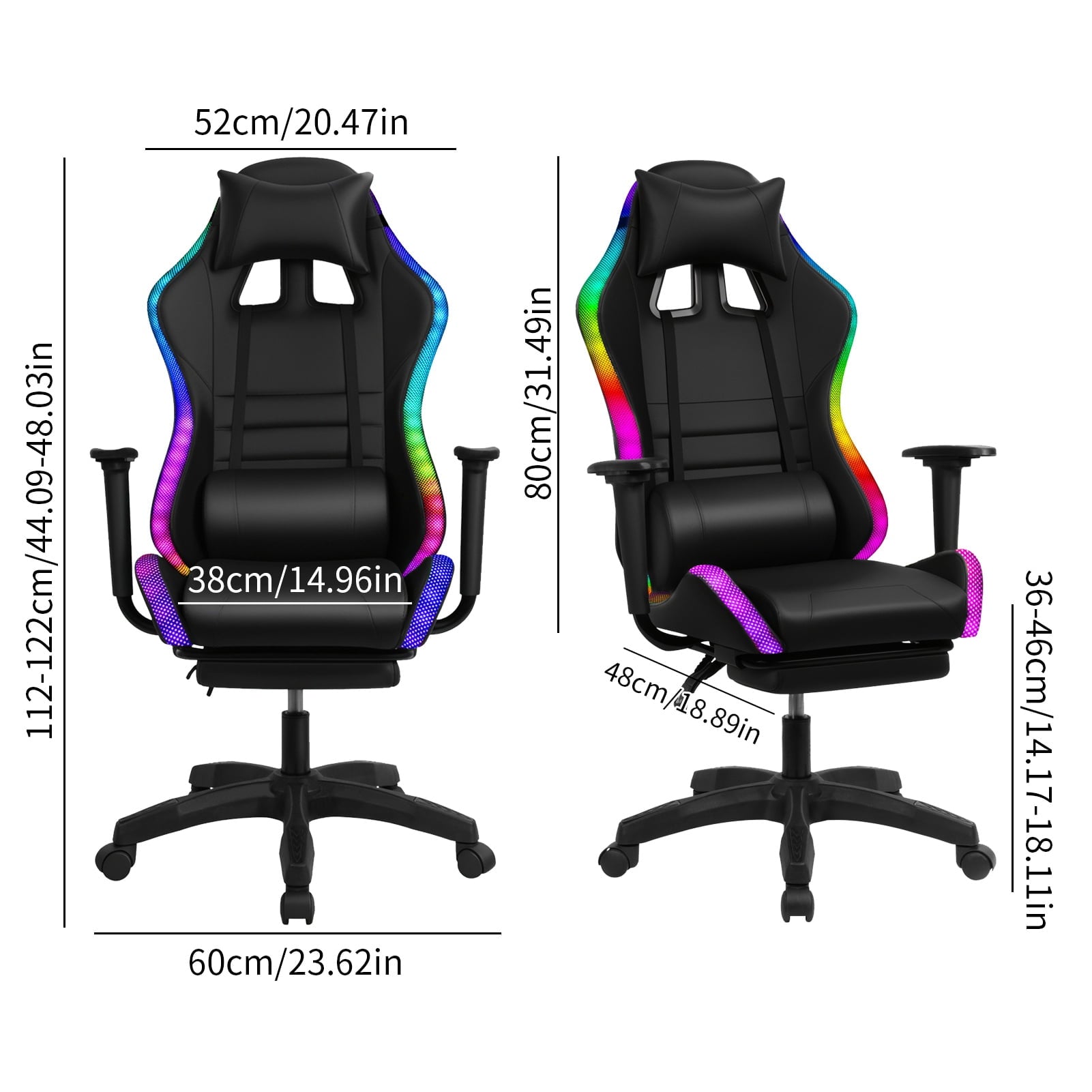 AQRS Gaming Chair with Retractable Footrest, 350lbs Load Capacity Office Executive Chair with Two Bluetooth-compatible Speakers, Multiple RGB LED Light Modes 360 Degree Rotation Game Chair