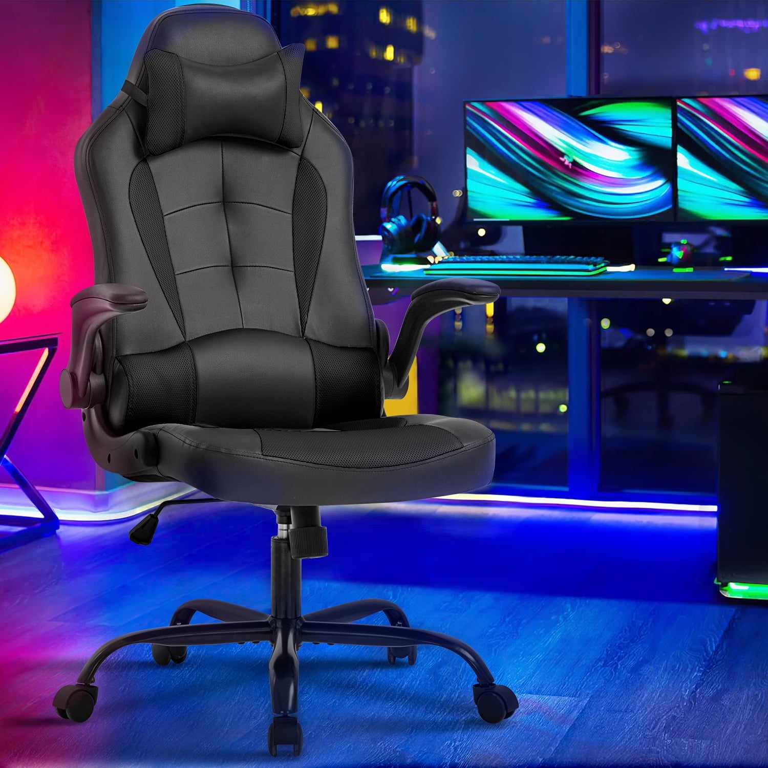 BestOffice Ergonomic Gaming Chair, Lumbar Support, Swivel Rolling for Men, Women(Black)