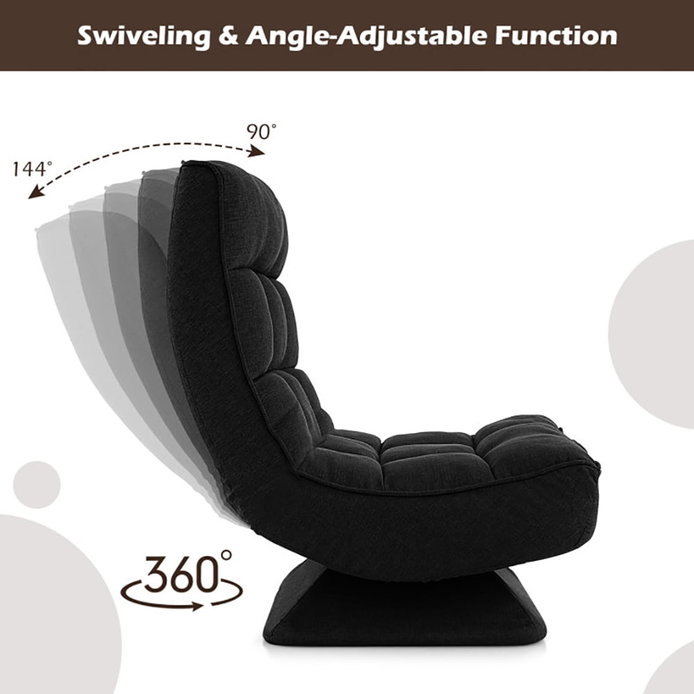 Yardi Yard 5-Level Adjustable 360° Swivel Floor Chair with Massage Pillow-Black, Swivel Gaming Chair 360 Degree Multipurpose Floor Chair Rocker for TV, Reading, Playing Video Games