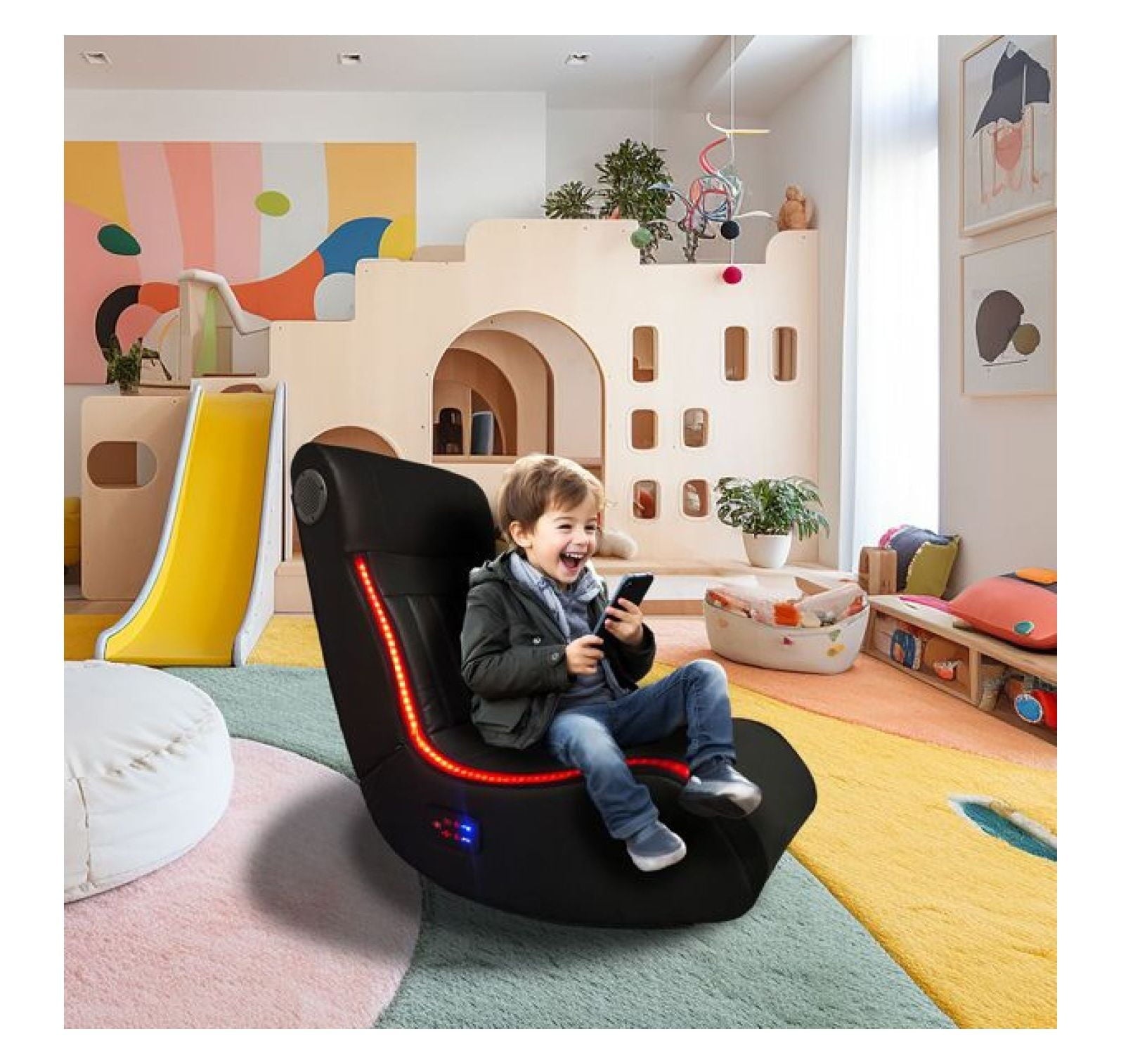 Foldable Gaming Chair with Speakers & Vibration - LED Strip, Bluetooth, USB Port - Multi-Function Comfortable Gaming Seat for Console, PC & Mobile