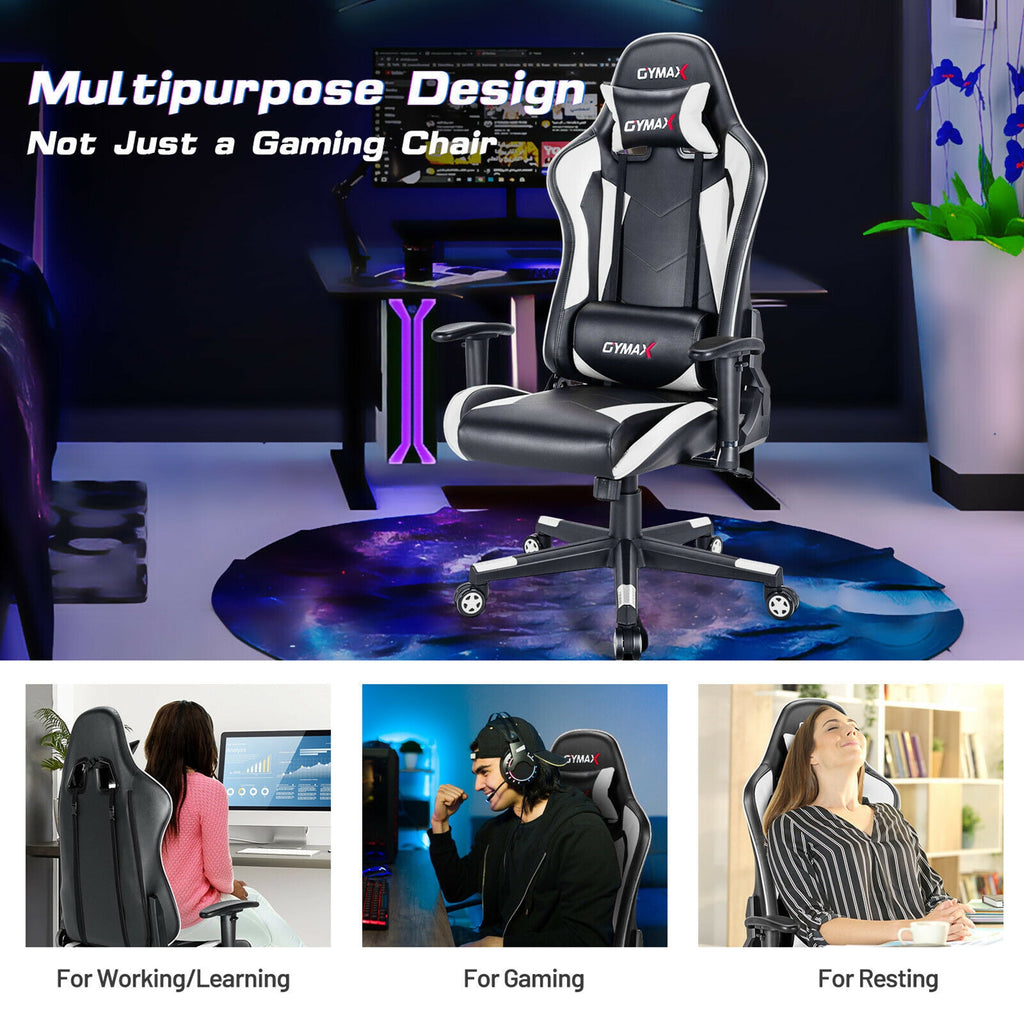 Gymax Gaming Chair Adjustable Swivel Racing Style Computer Office Chair White