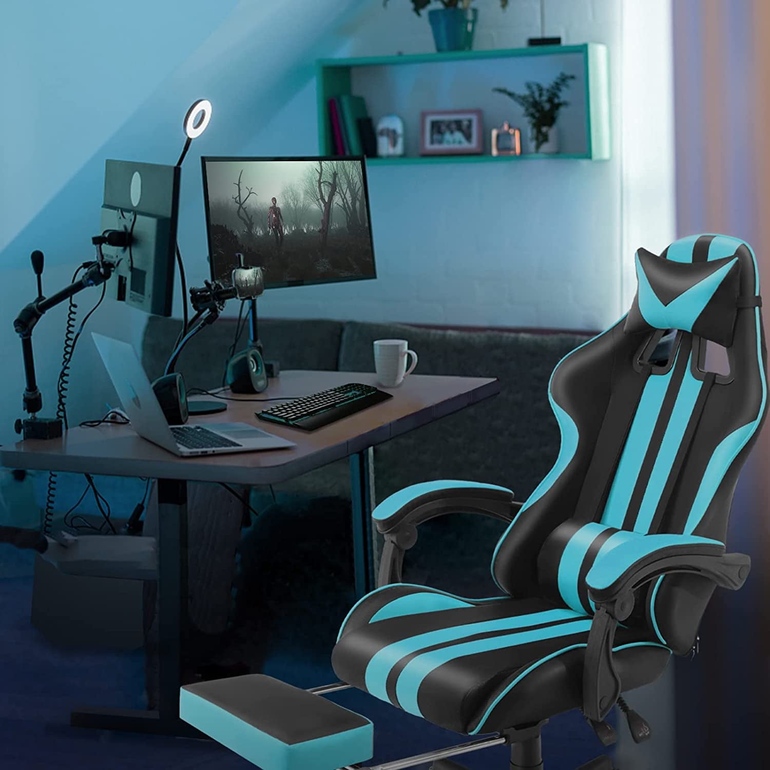 Ferghana Miami Blue Gaming Chair, Gamer Chair, PC Gaming Chair, Ergonomic Gaming Chair, Computer Gaming Chair with for Adults Teens