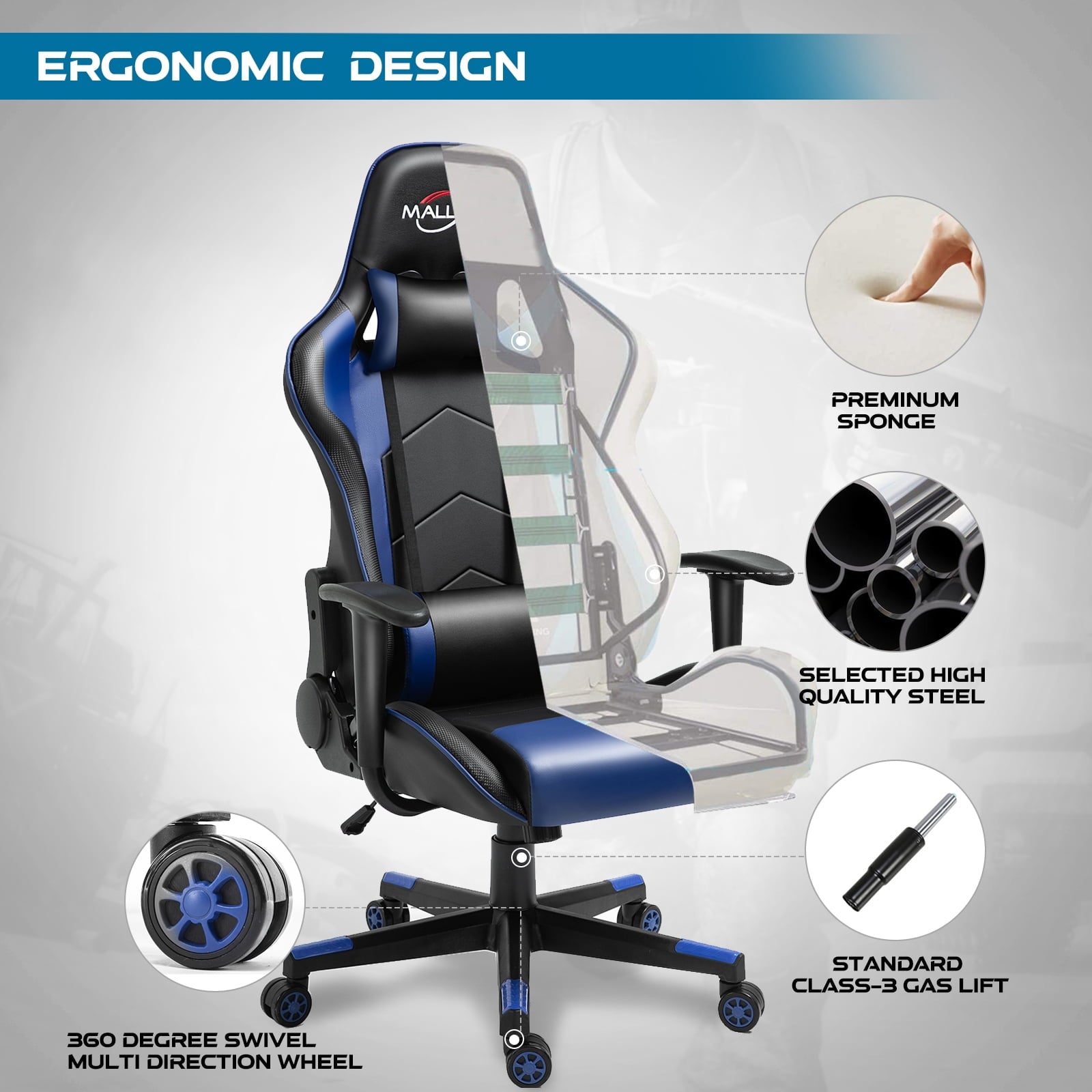 Polar Aurora Gaming Chair Computer Racing Style Video Chairs with Headrest Lumbar Support