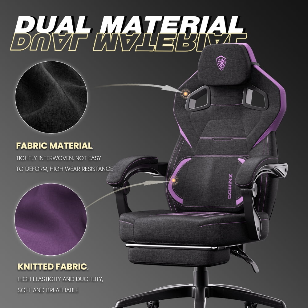 Dowinx Ergonomic Fabric Gaming Chair with Adjustable Footrest & Lumbar Massage - High-Back Computer Office Chair for Adults, 300 lb Weight Capacity (Purple)