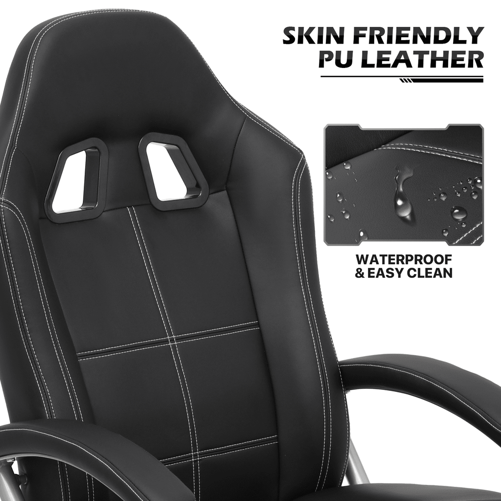 MoNiBloom Recliner Chair with Ottoman, Adjustable Upholstered Video Gaming Chair, PU Leather Swivel Recliner with Footrest and Armrest, Black