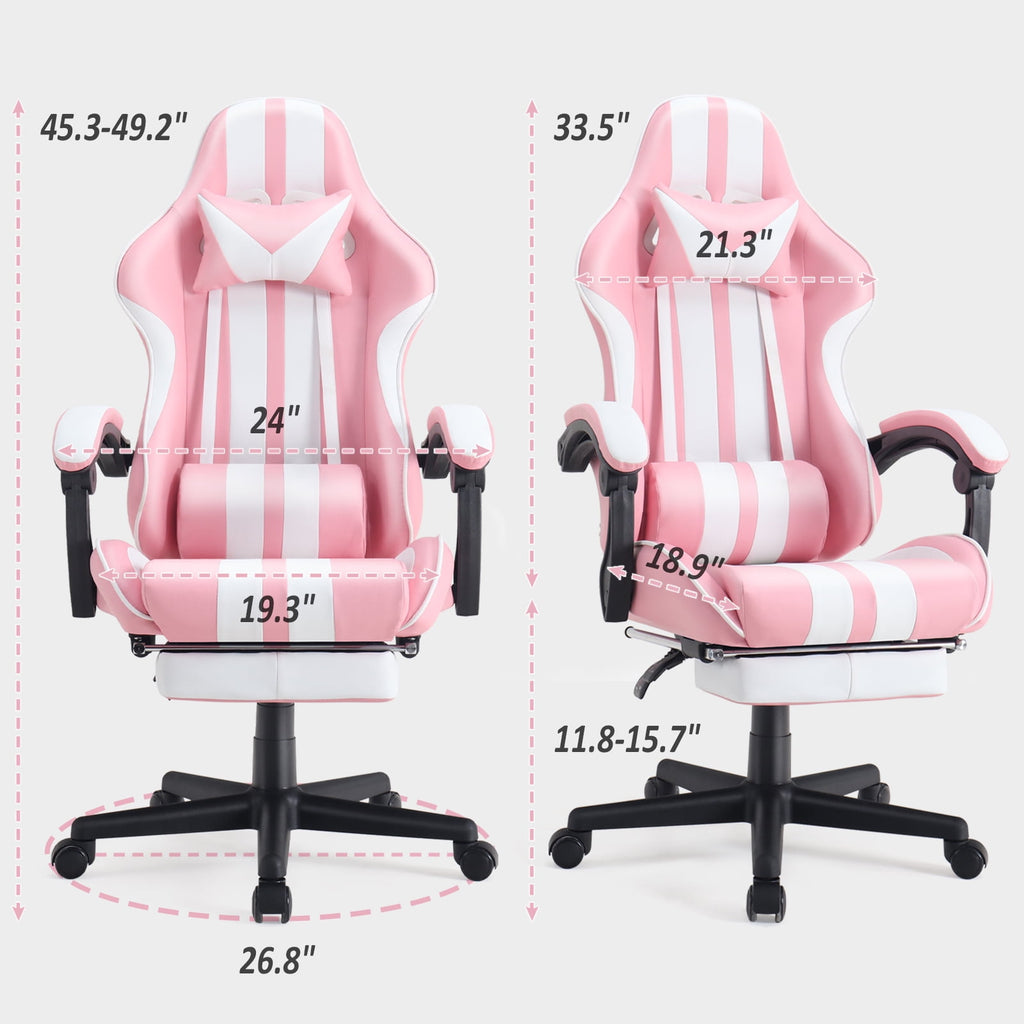 SOONTRANS Gaming Chair Office Chair with Footrest, Ergonomic Massage Chair with Lumbar Pillow, Headrest for Adults Teens, Pink