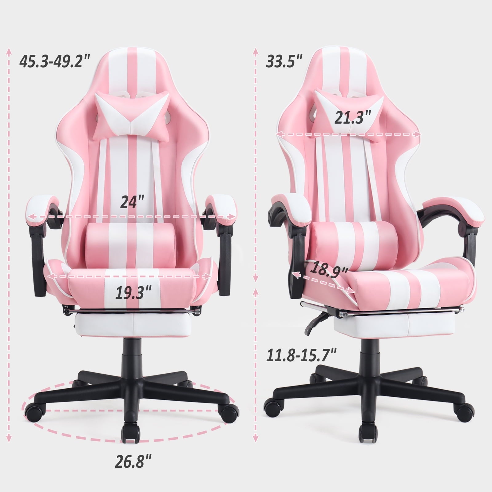 SOONTRANS Gaming Chair Office Chair with Footrest, Ergonomic Massage Chair with Lumbar Pillow, Headrest for Adults Teens, Pink