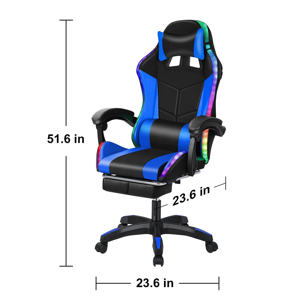 Gaming Chair with Bluetooth-compatible Speakers and LED Lights, Ergonomic Massage Computer Chair with Height Adjustable, Video Game Chair High Back with Lumbar Support