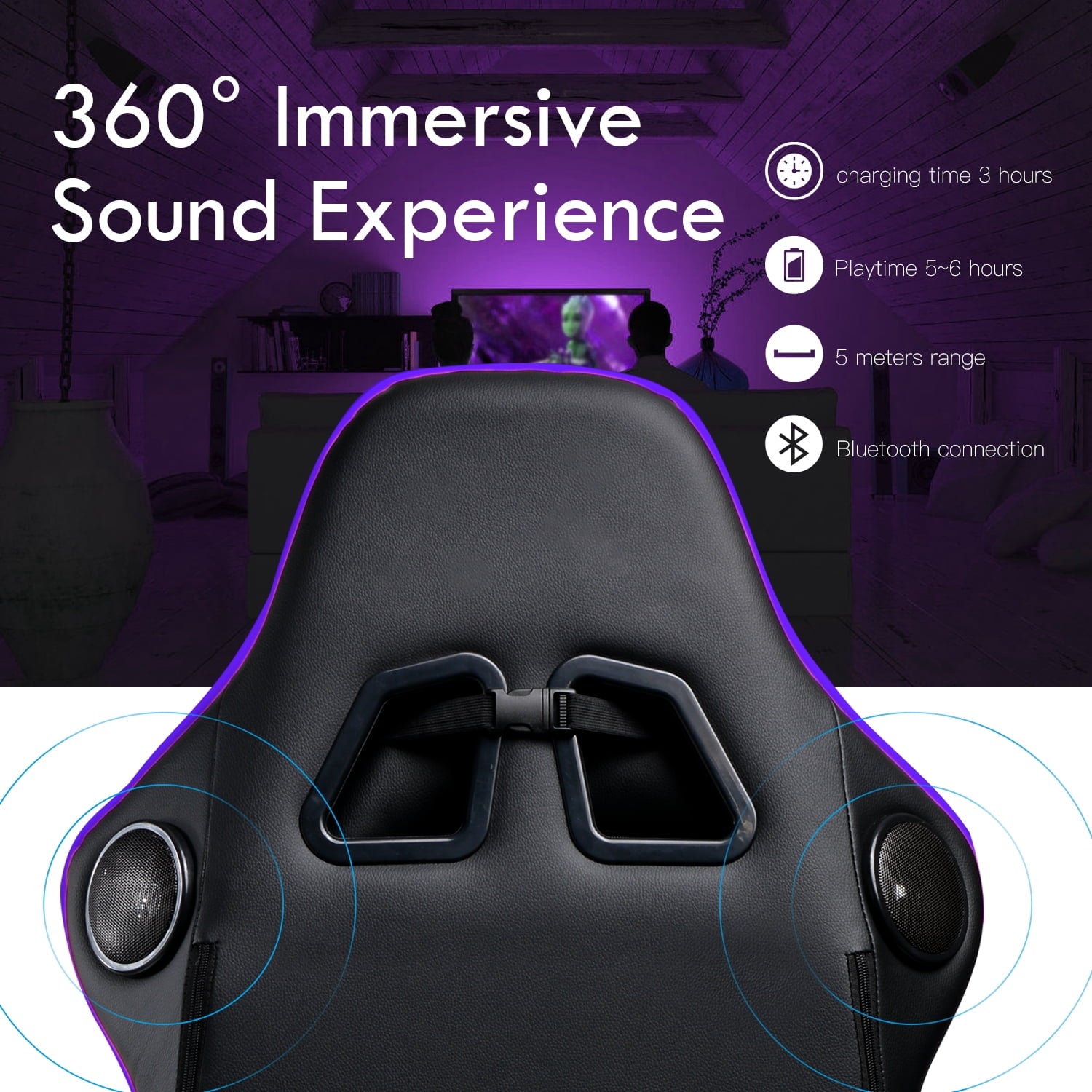 GTPLAYER Gaming Chair with Bluetooth Speakers Home Office Computer Chair, Purple