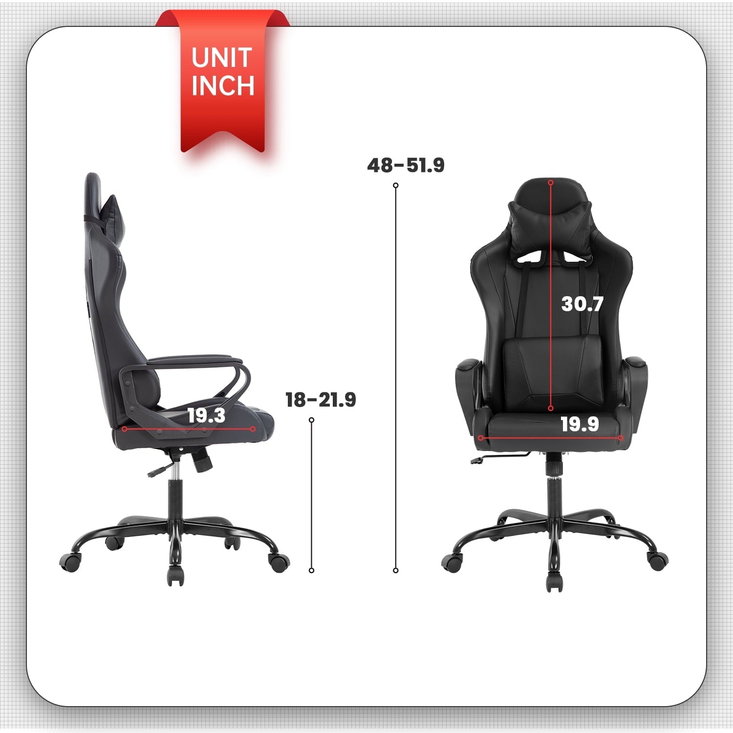 YRLLENSDAN Ergonomic Gaming Chair Video Game with Massager, Black Computer Chair with Arms and Back Support Adjustable Height High-Back Office Chair with Lumbar Support