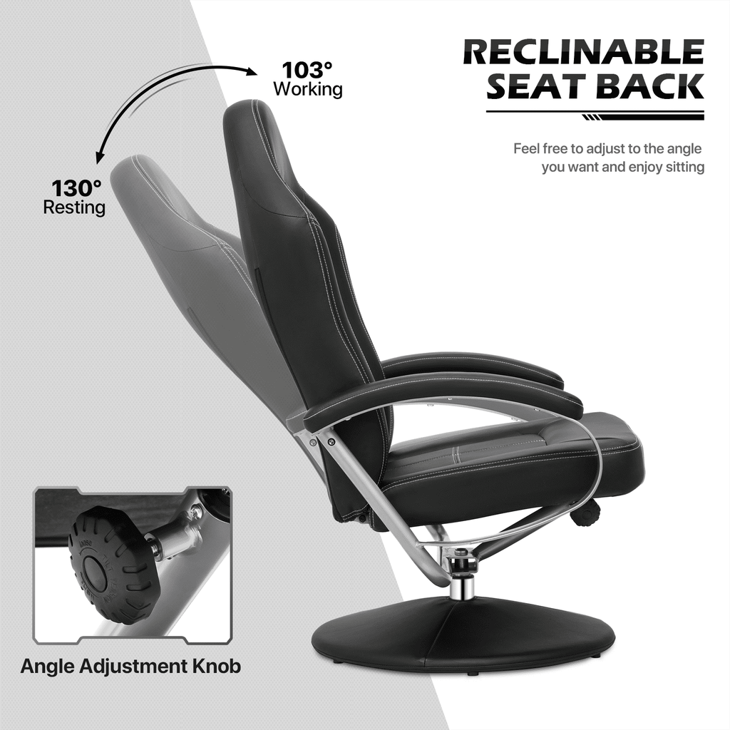 MoNiBloom Recliner Chair with Ottoman, Adjustable Upholstered Video Gaming Chair, PU Leather Swivel Recliner with Footrest and Armrest, Black