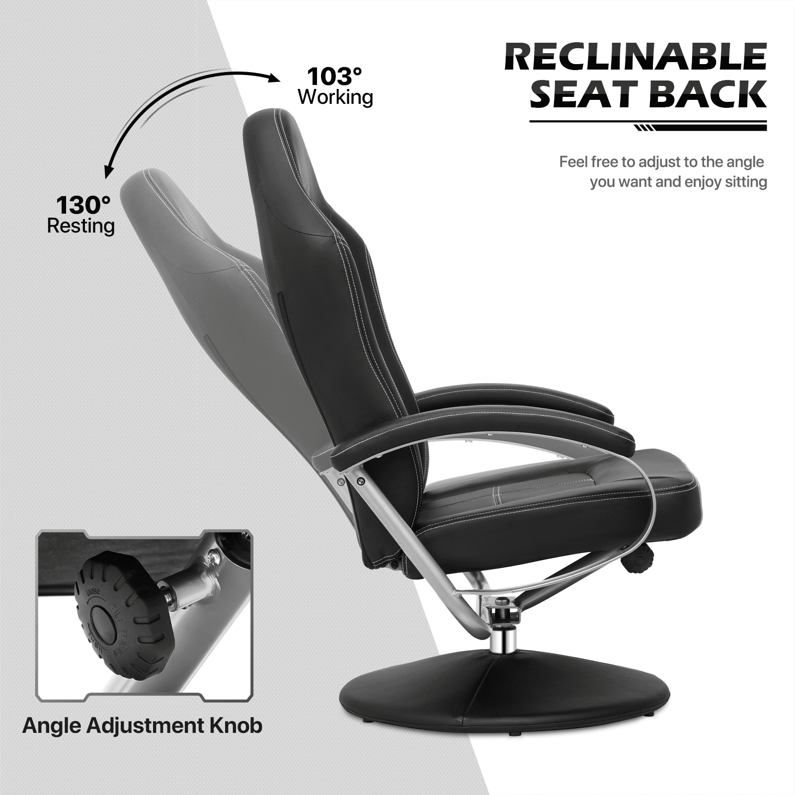 MoNiBloom Recliner Chair with Ottoman, Adjustable Upholstered Video Gaming Chair, PU Leather Swivel Recliner with Footrest and Armrest, Black
