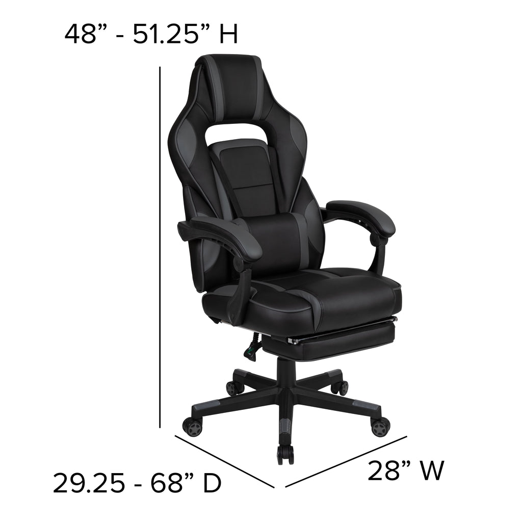 Emma + Oliver Black/Black Gaming Desk Set - Cup/Headset Holder/Reclining & Footrest