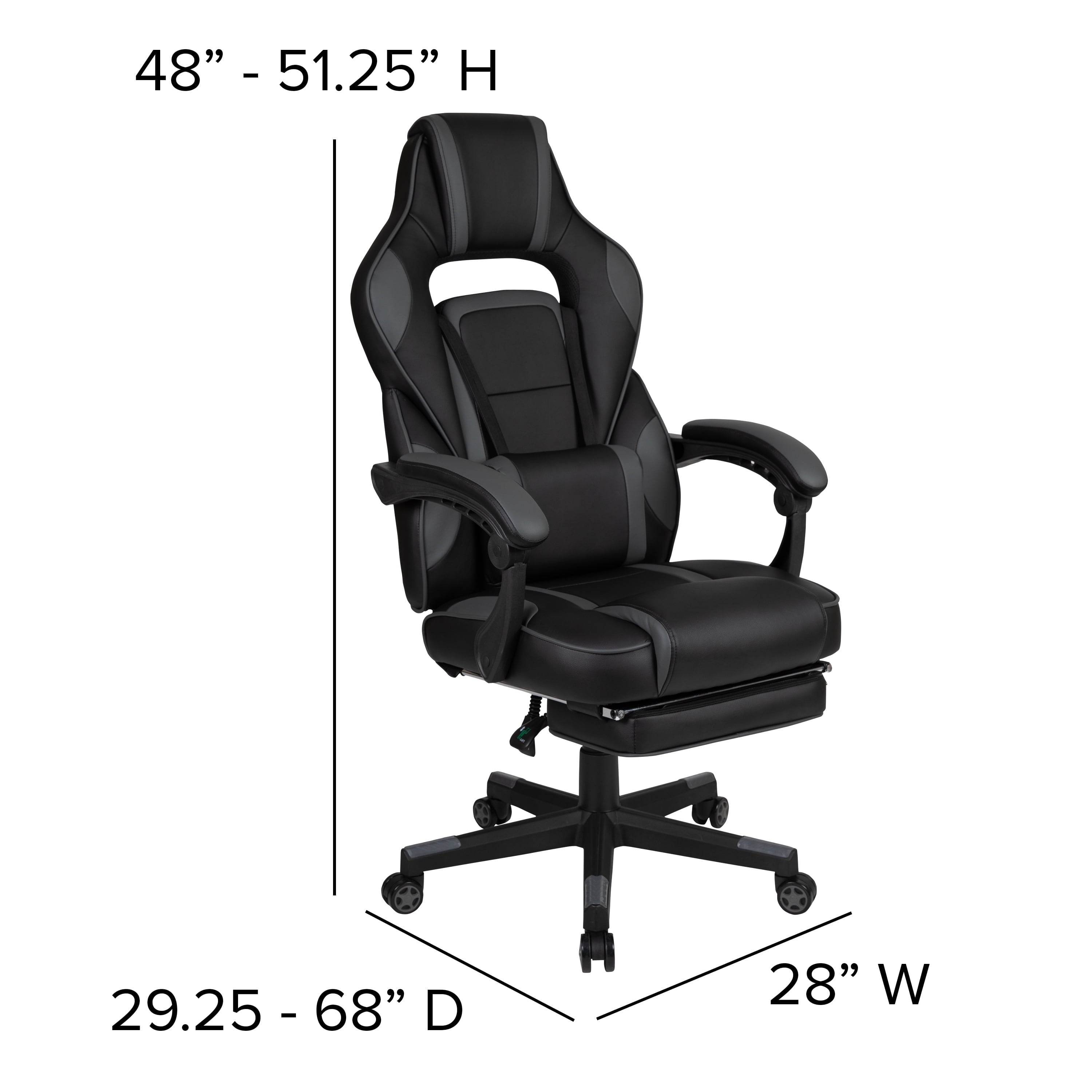 Emma + Oliver Black/Black Gaming Desk Set - Cup/Headset Holder/Reclining & Footrest