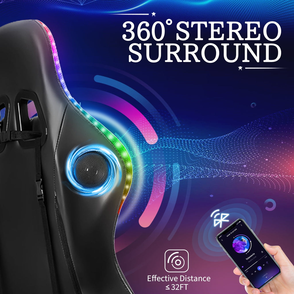 Gaming Chair with Bluetooth Speaker, Ergonomic Massage Racing Chair with RGB Lights, Footrest and Lumbar Support, High Back Office Chair,  Heavy Duty Design Gaming Computer Chair