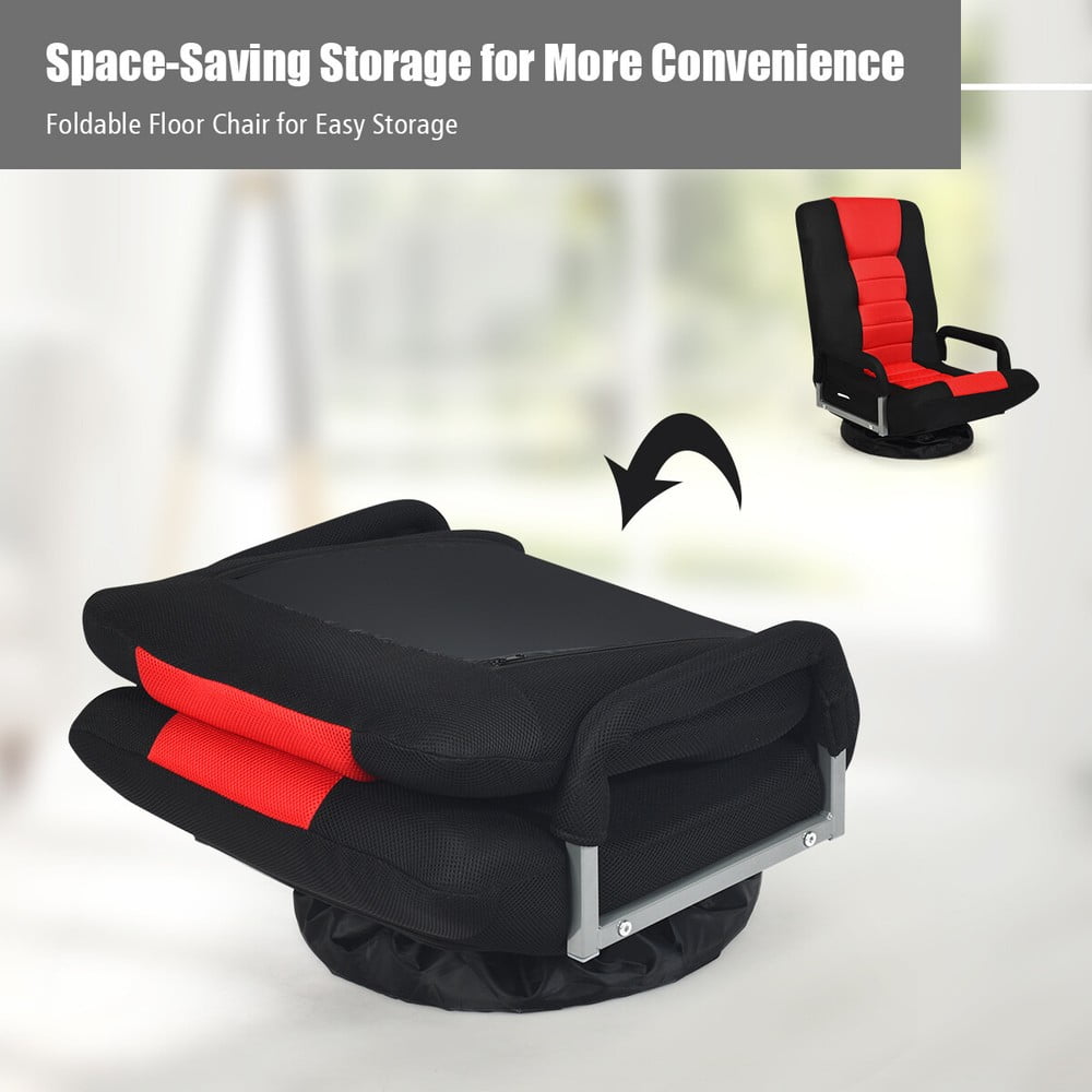 360-Degree Swivel Gaming Floor Chair with Foldable Adjustable Backrest Red