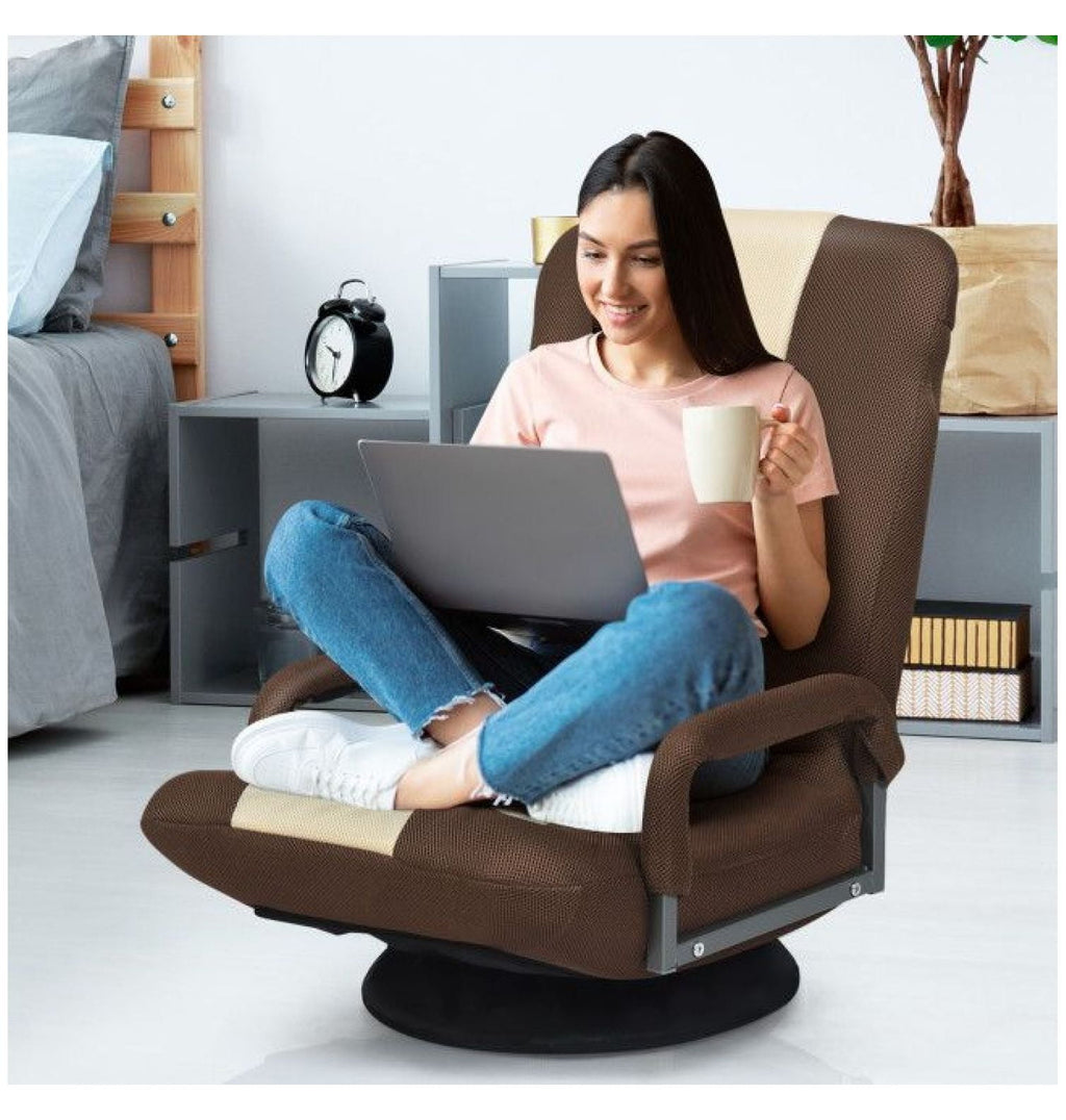 Gaming Floor Chair, 360° Swivel Foldable Chair with Adjustable Backrest - Green/Red/Blue/Brown - Iron Frame, Mesh Fabric, 310lbs Capacity - for Gaming, Reading, Relaxing