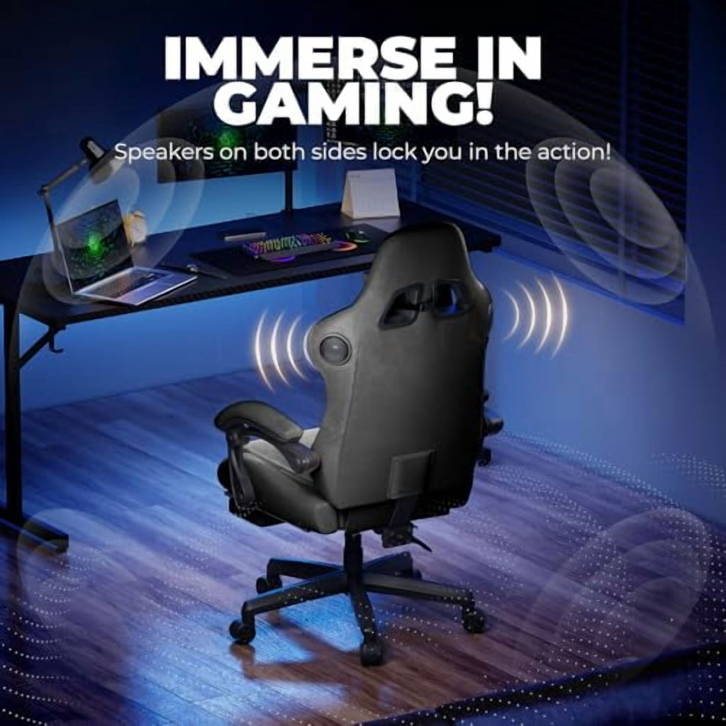 GTPLAYER Gaming Chair with Speakers, Video Game Chairs with Footrest, PC Gamer Chairs for Adults - Padded High Back Ergonomic Reclining Silla Gamer, Linkage Armrest, Ace Pro, Grey