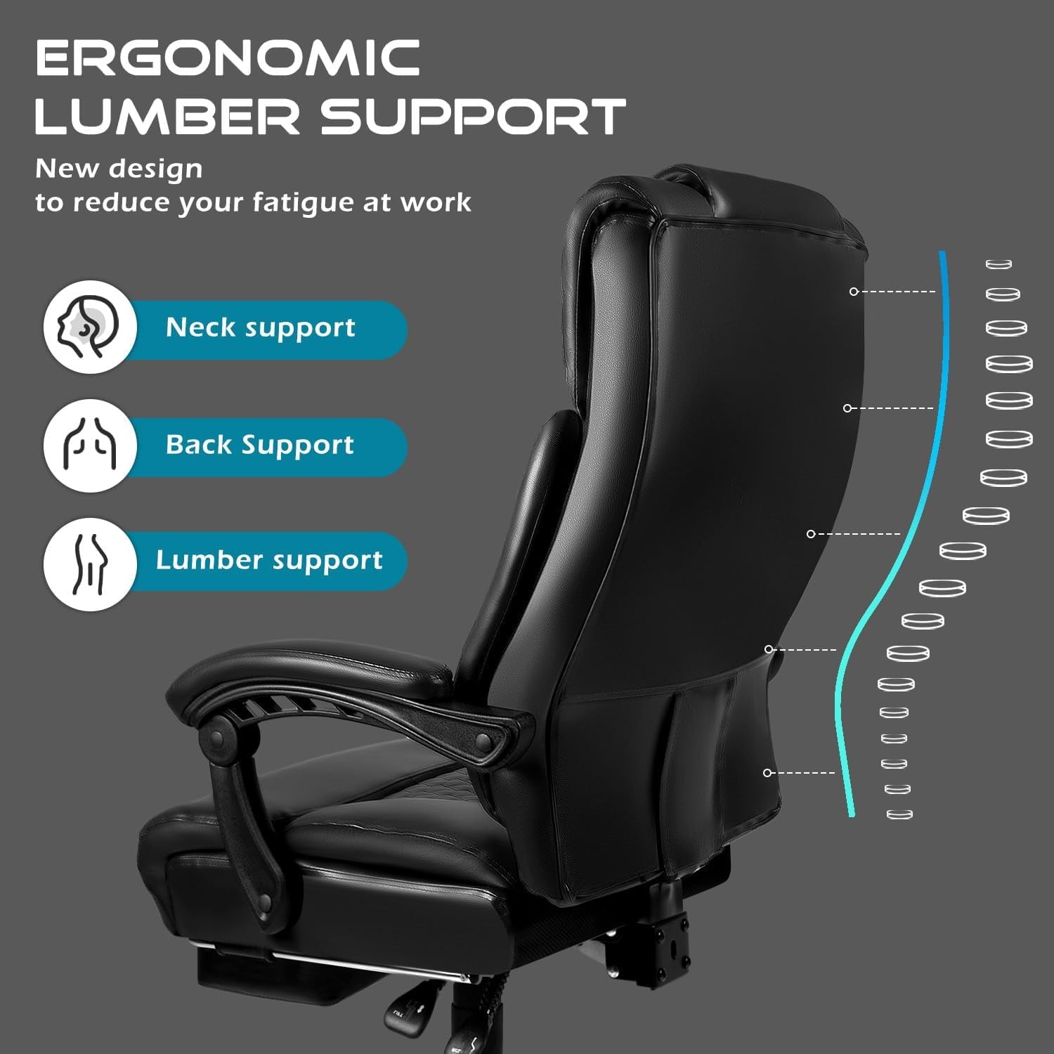 VITESSE Office Chair,Executive Heavy Duty Office Chair with Foot Rest Ergonomic High Back Computer Gaming Chairs Home Office 400lbs,Big and Tall Office Chair with Lumbar Support (Black)