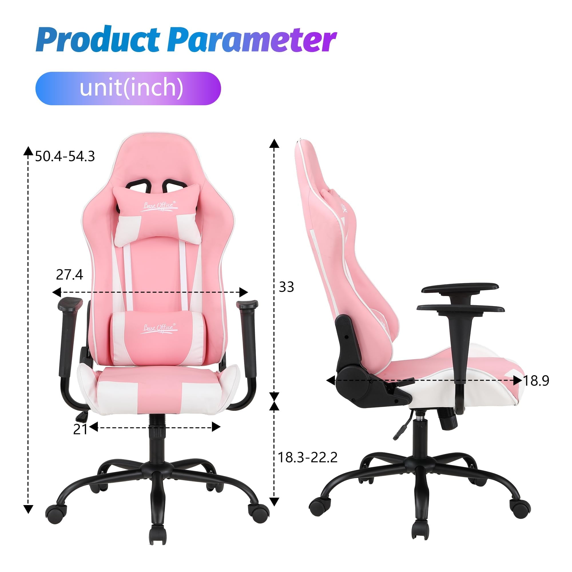 PayLessHere Gaming Chair - Ergonomic w/Lumbar Support & Headrest，Rolling Swivel for PC Gamer (Pink)