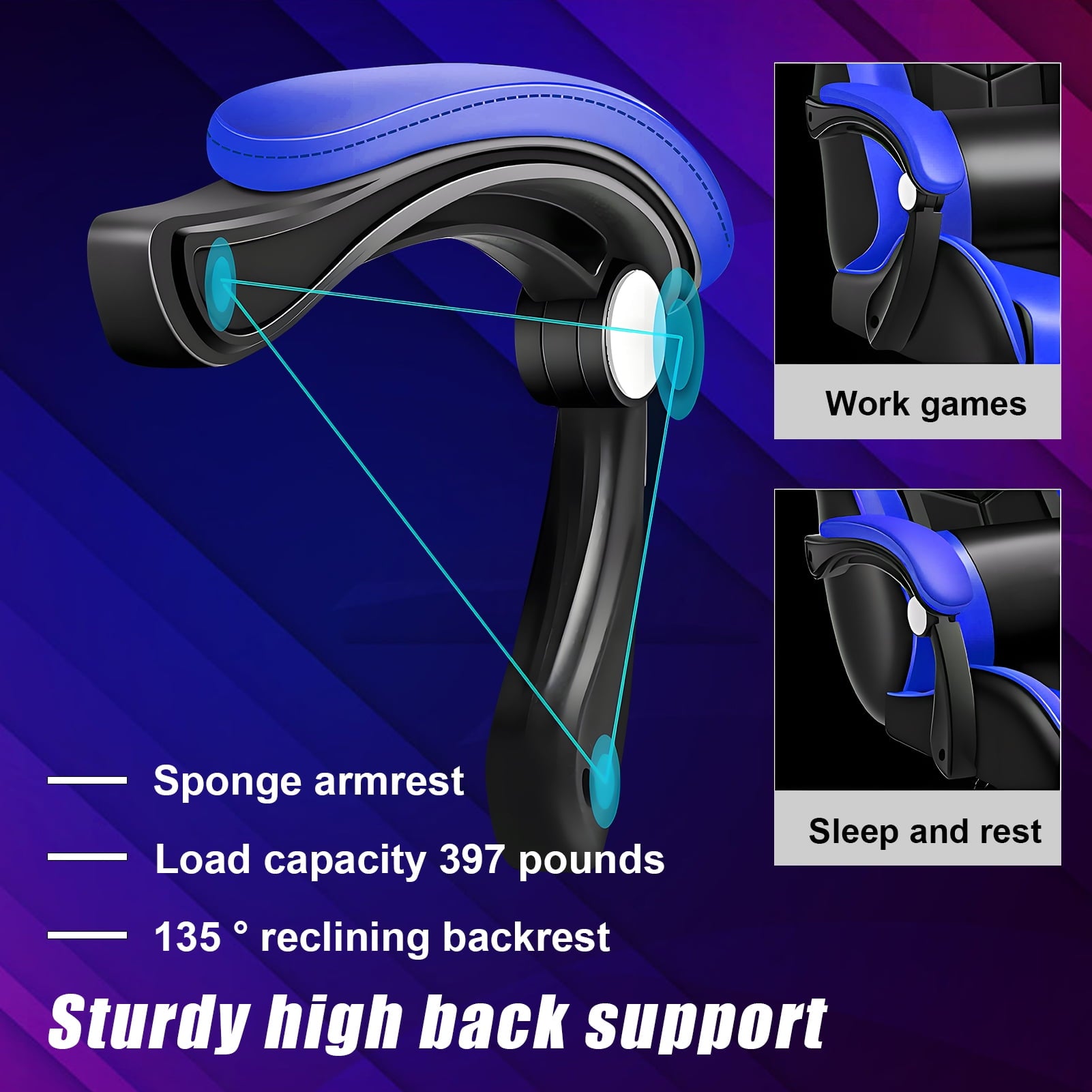 Gaming Chair with Bluetooth Speakers and LED Lights Ergonomic Massage Video Game Chair with Footrest High Back with Lumbar Support Blue and Black
