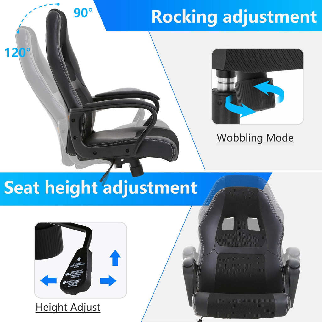 PayLessHere Gaming Office Chair - PU Leather w/Massage & 360° Swivel for Adults，Black
