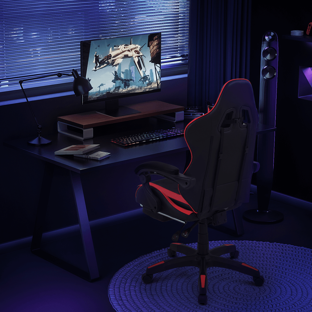 MoNiBloom Gaming Office Chair, Ergonomic High Back Gaming Chair with Headrest and Lumbar Support, Ergonomic Swivel Chair , Red