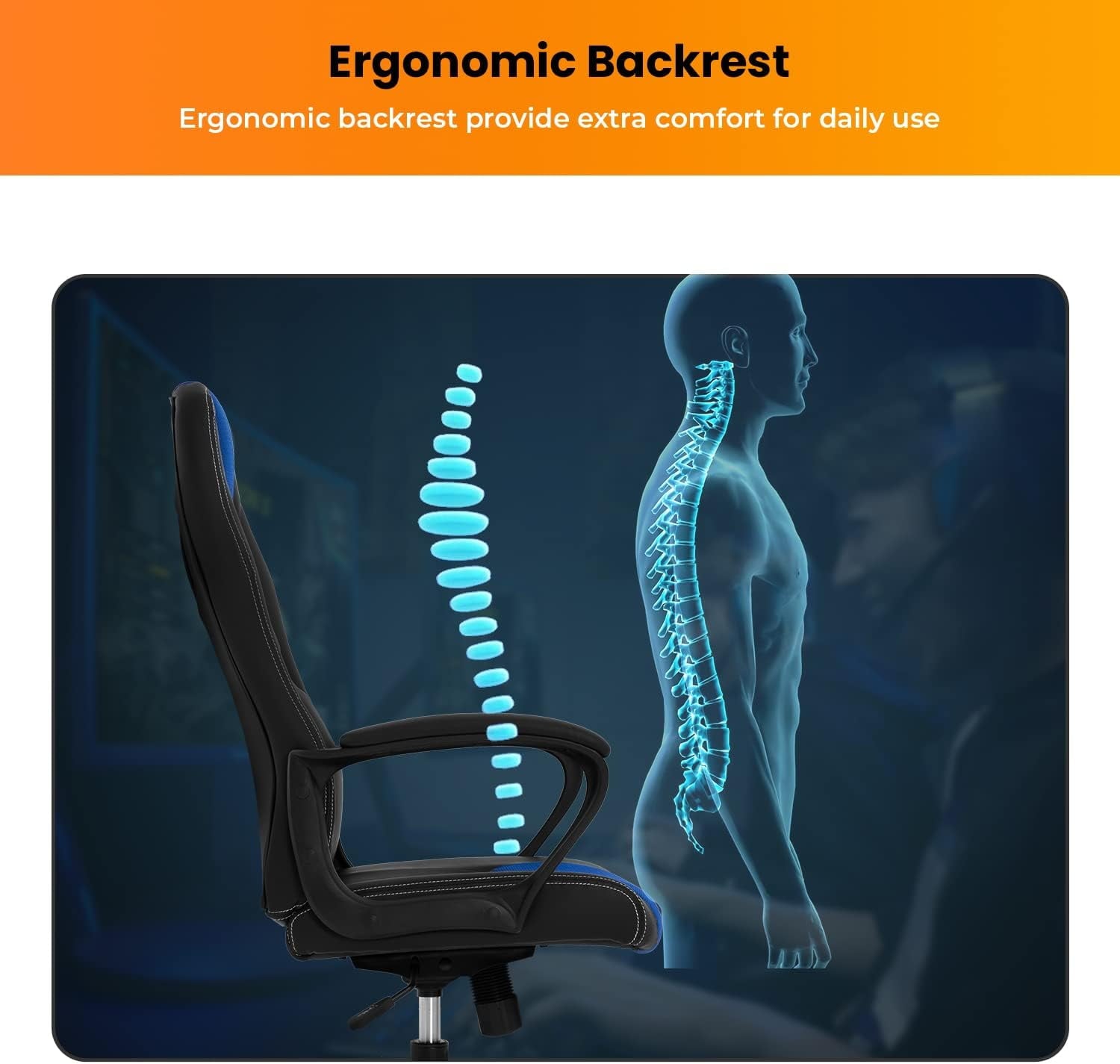 Dkelincs PC Gaming Chair Ergonomic Office Chair PU Leather Adjustable Computer Chair with Lumbar Support & Armrest (Blue, IND)