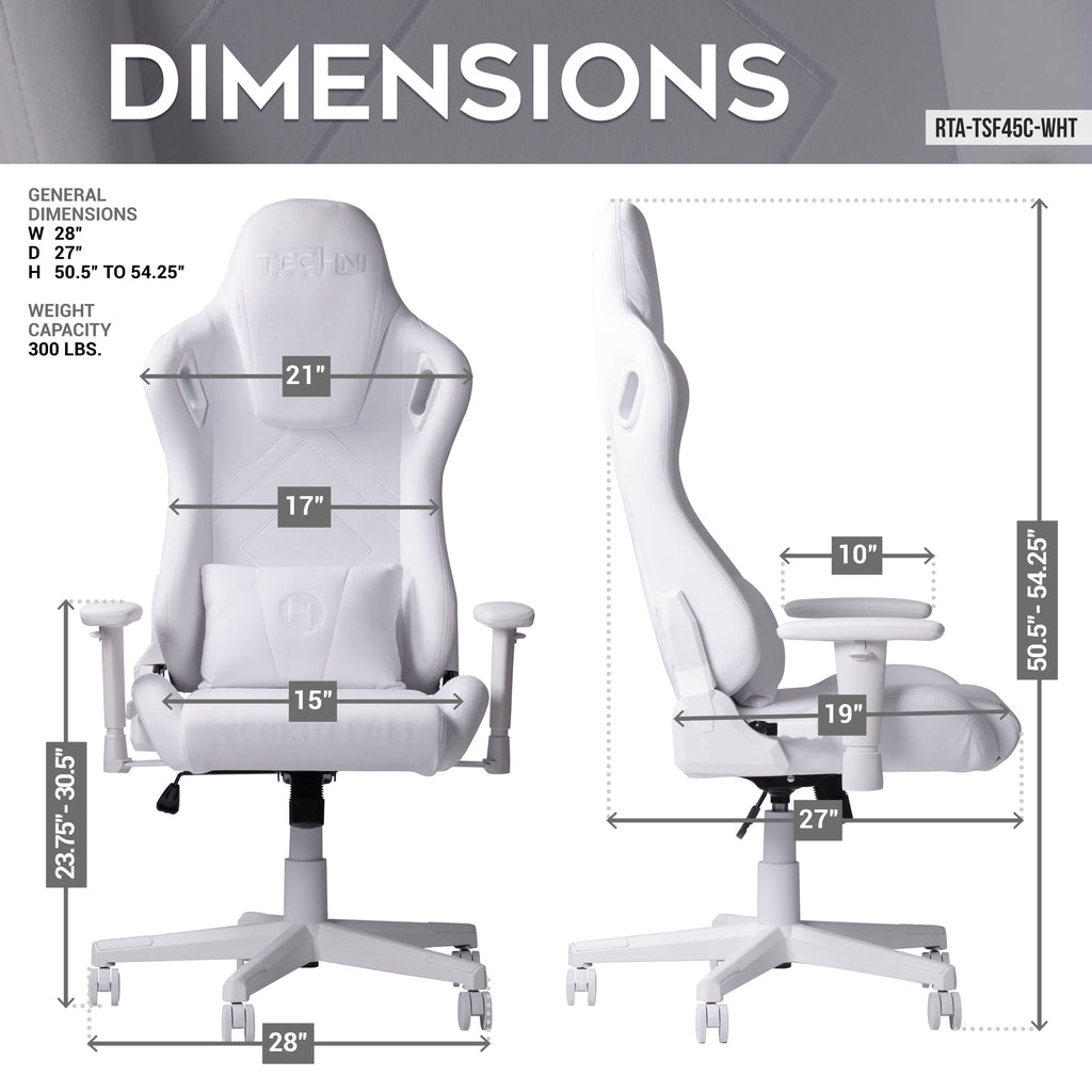 Techni Sport Velvet Gaming Chair, White RTA-TSF45C-WHT