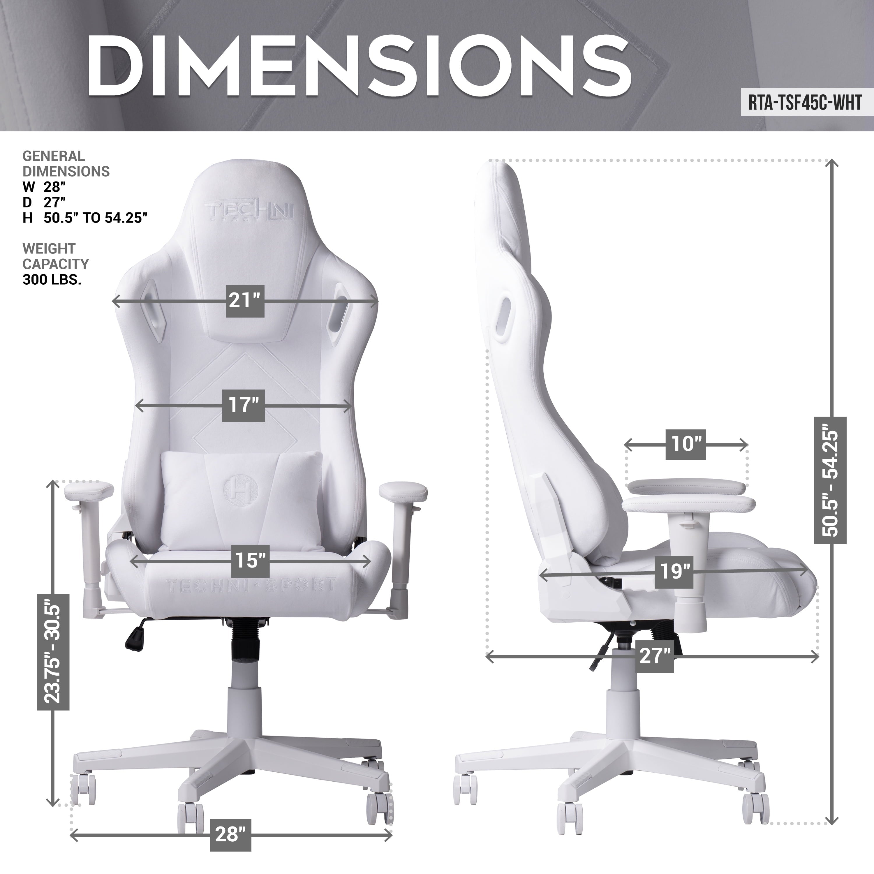 Techni Sport Velvet Gaming Chair, White RTA-TSF45C-WHT