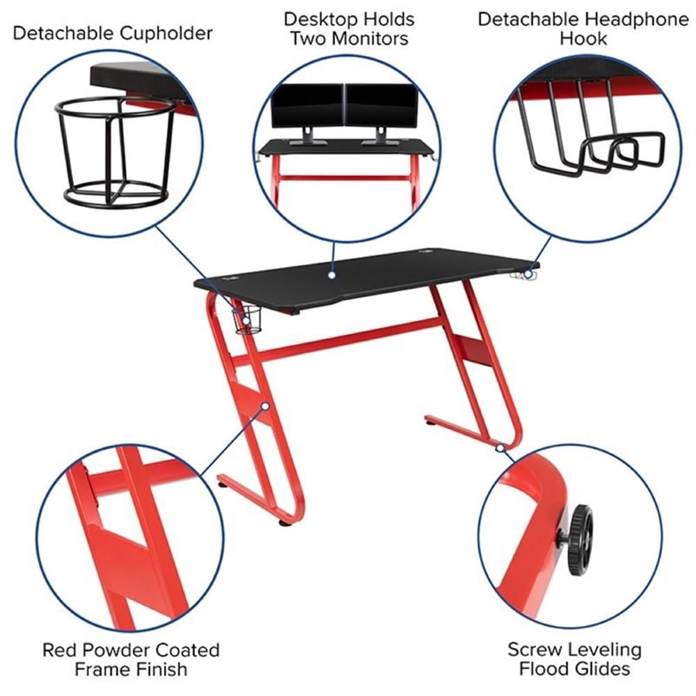 Bowery Hill Gaming Desk and Racing Reclining Chair Set in Black and Red
