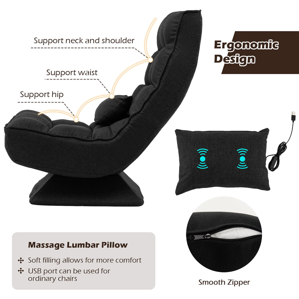 Costway 360° Swivel Floor Chair 5-Level Adjustable Lazy Chair w/ Massage Pillow Black