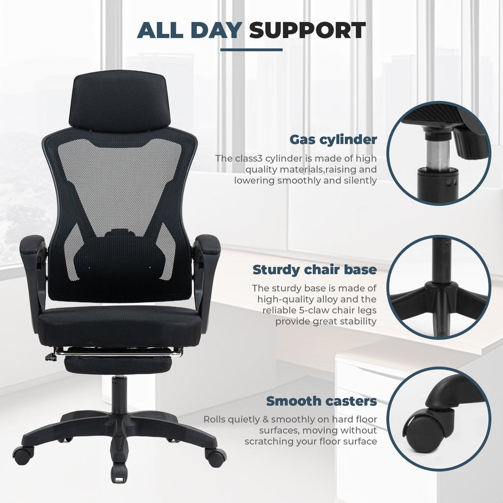 Alvantor High Back Ergonomic Office Chair, Adjustable Lumbar Support & Headrest, Black
