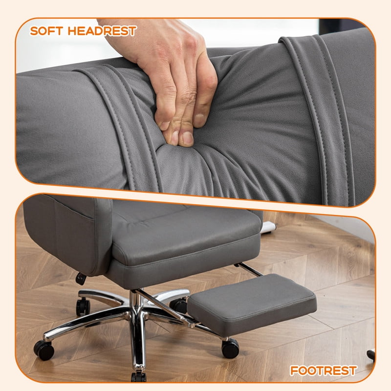 EBQOSK Swivel Ergonomic Office Chair, Technology Leather High Back Office Chair with Lumbar Support Headrest, Sedentary Comfortable Boss Chair, 155° Reclining Computer Chair Dark Gray