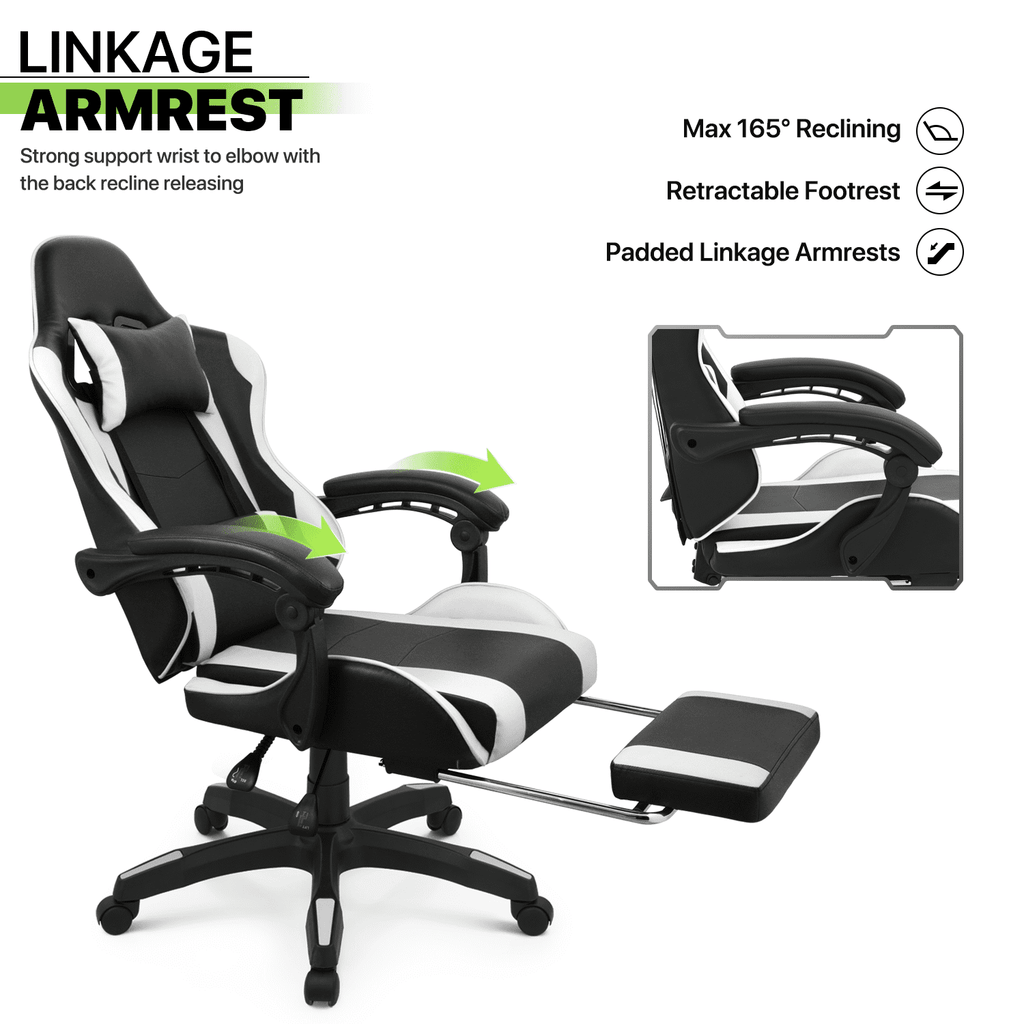 Magshion Rolling Gaming Chair, Adjustable Faux Leather Computer Seat with Lumbar Support for Adults Teens Desk Chair, White