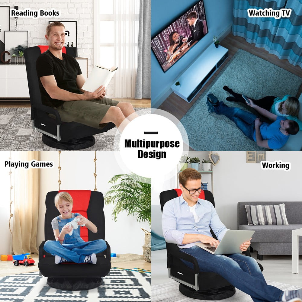 360-Degree Swivel Gaming Floor Chair with Foldable Adjustable Backrest Red