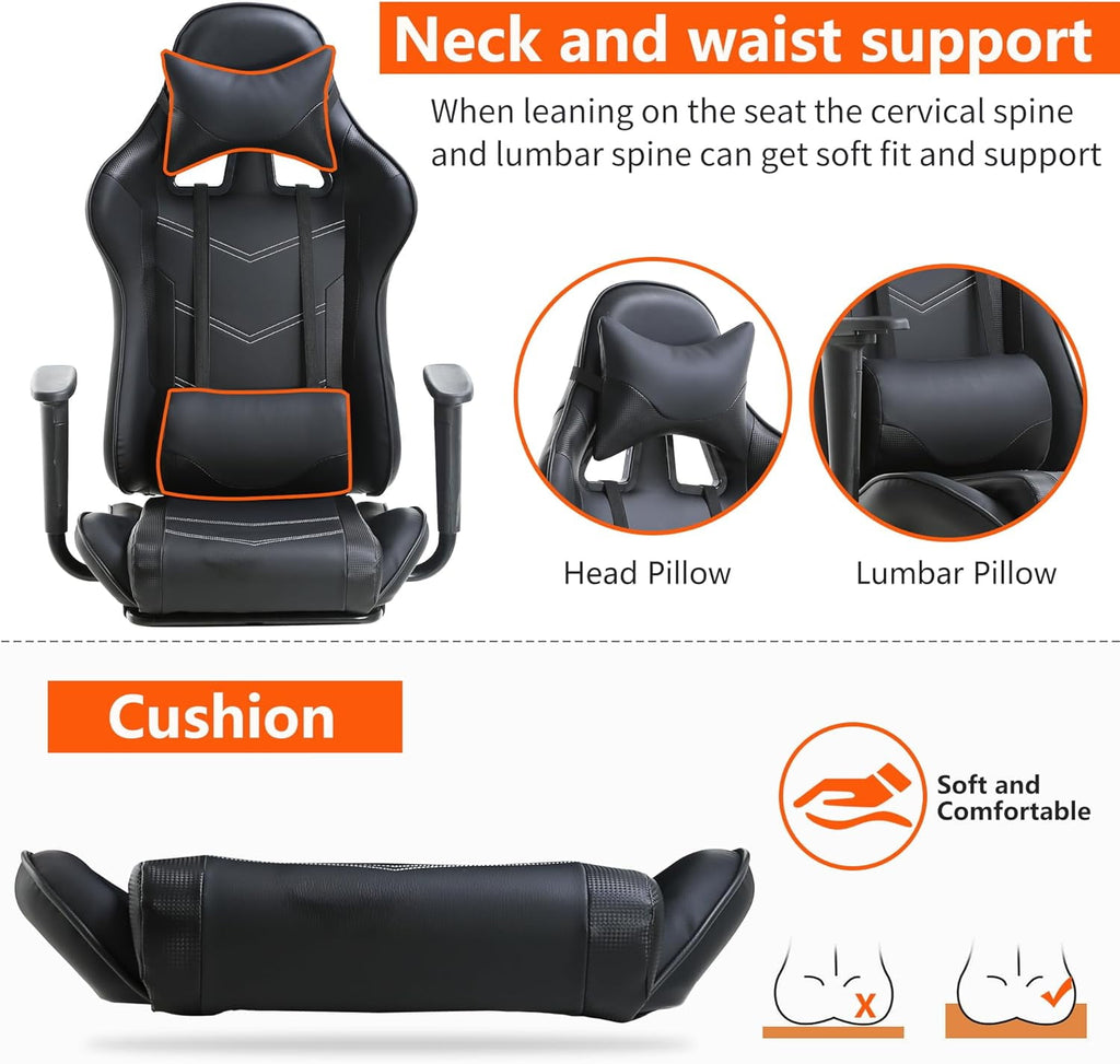 YRLLENSDAN Office Gaming Chair, Computer Chair with Footrest Lumbar Support PC Chair Racing Chair Video Gaming Chair Ergonomic Gaming Chair for Adults Teens, Black