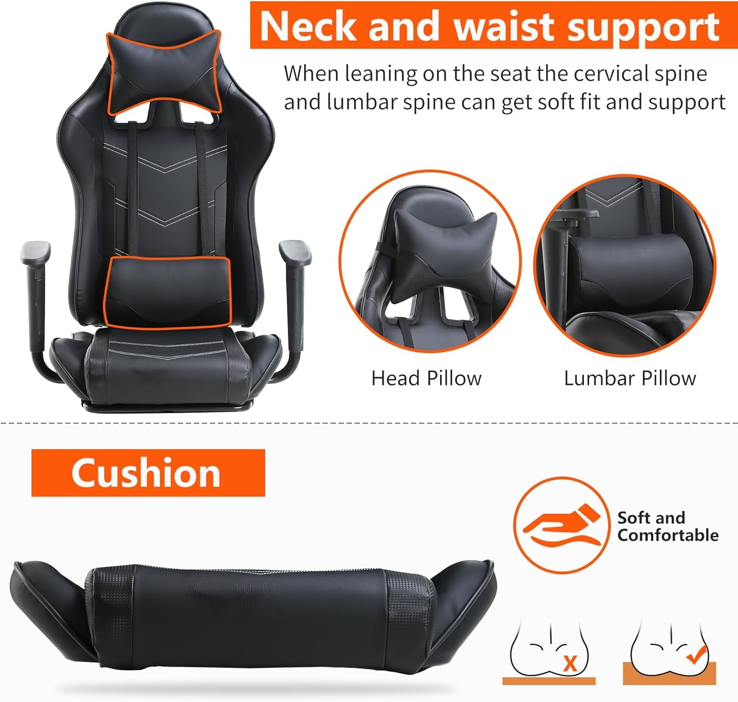 YRLLENSDAN Office Gaming Chair, Computer Chair with Footrest Lumbar Support PC Chair Racing Chair Video Gaming Chair Ergonomic Gaming Chair for Adults Teens, Black