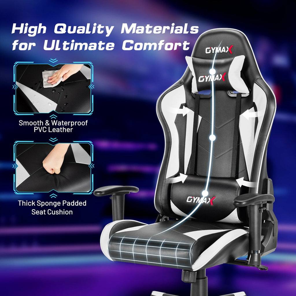 Gymax Gaming Chair Adjustable Swivel Racing Style Computer Office Chair White