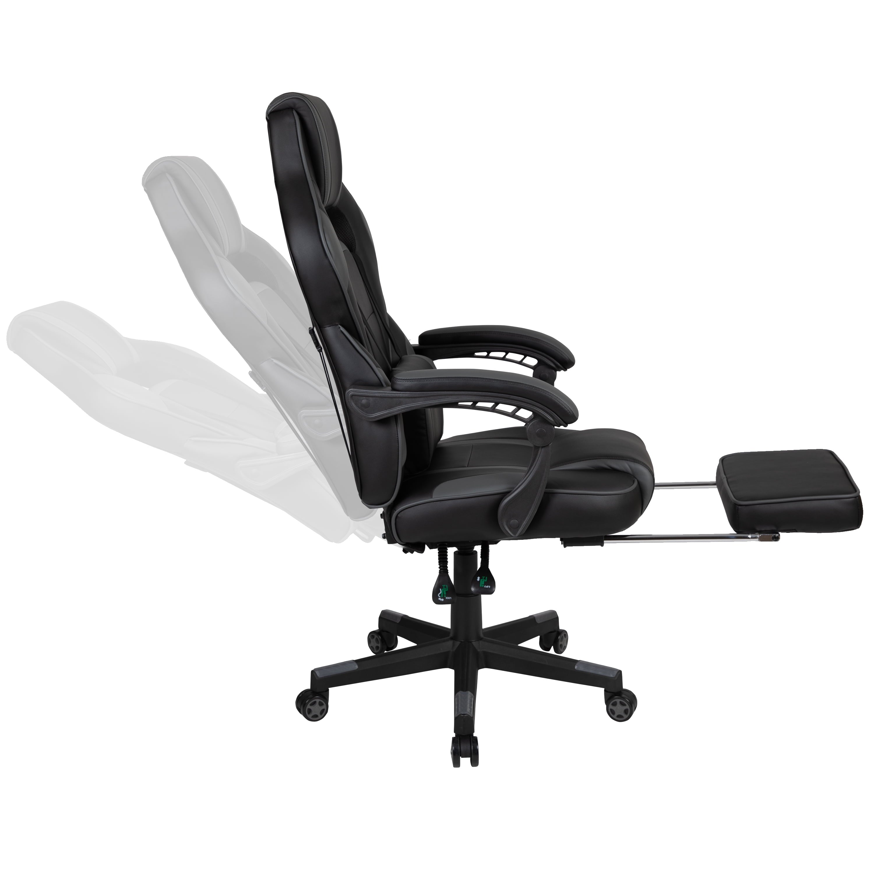 Emma + Oliver Black/Black Gaming Desk Set - Cup/Headset Holder/Reclining & Footrest