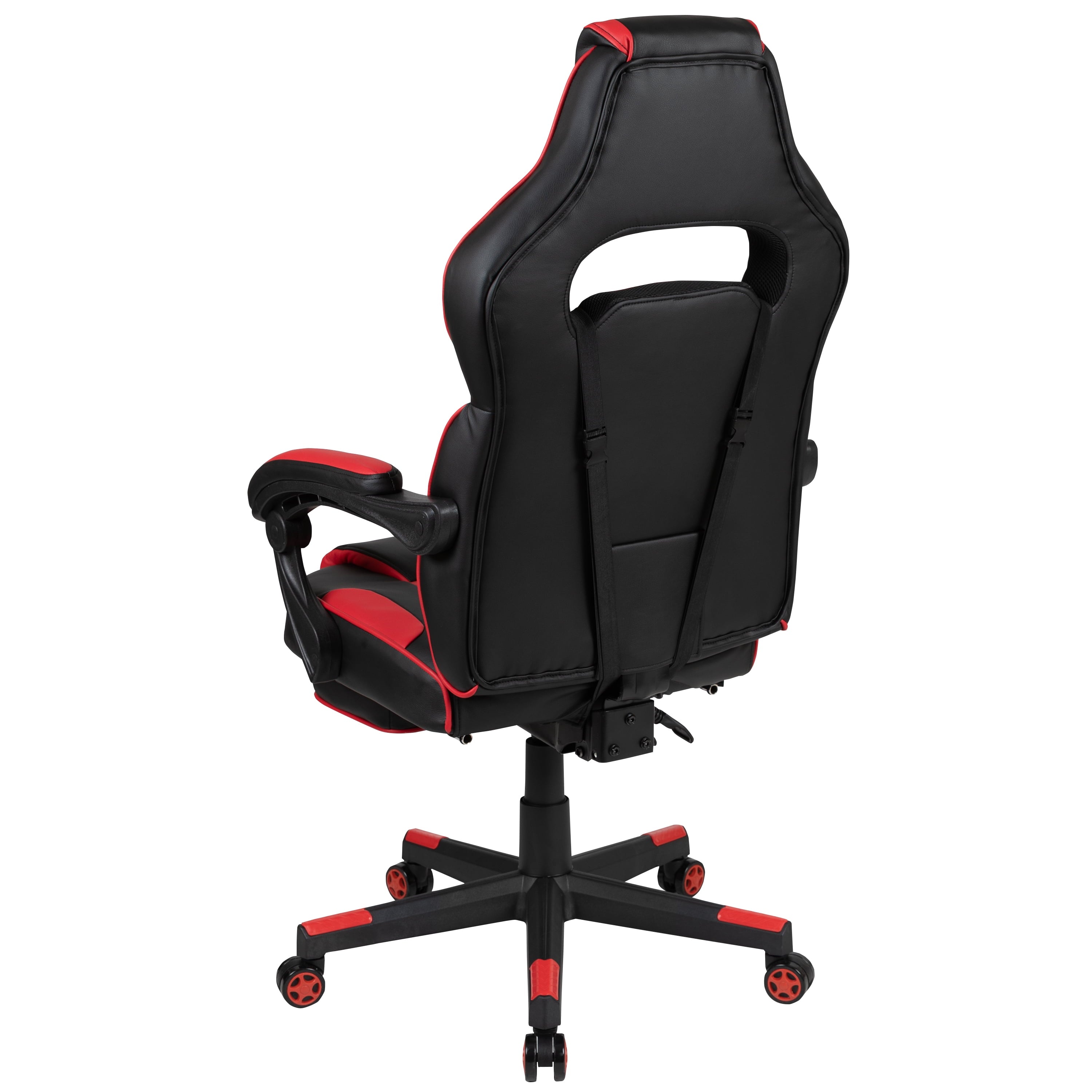 BlackArc Gaming Chair Outfitted With Footrest, Headrest, Lumbar Support Massage Pillow, Reclining Seat/Arms In Black & Red